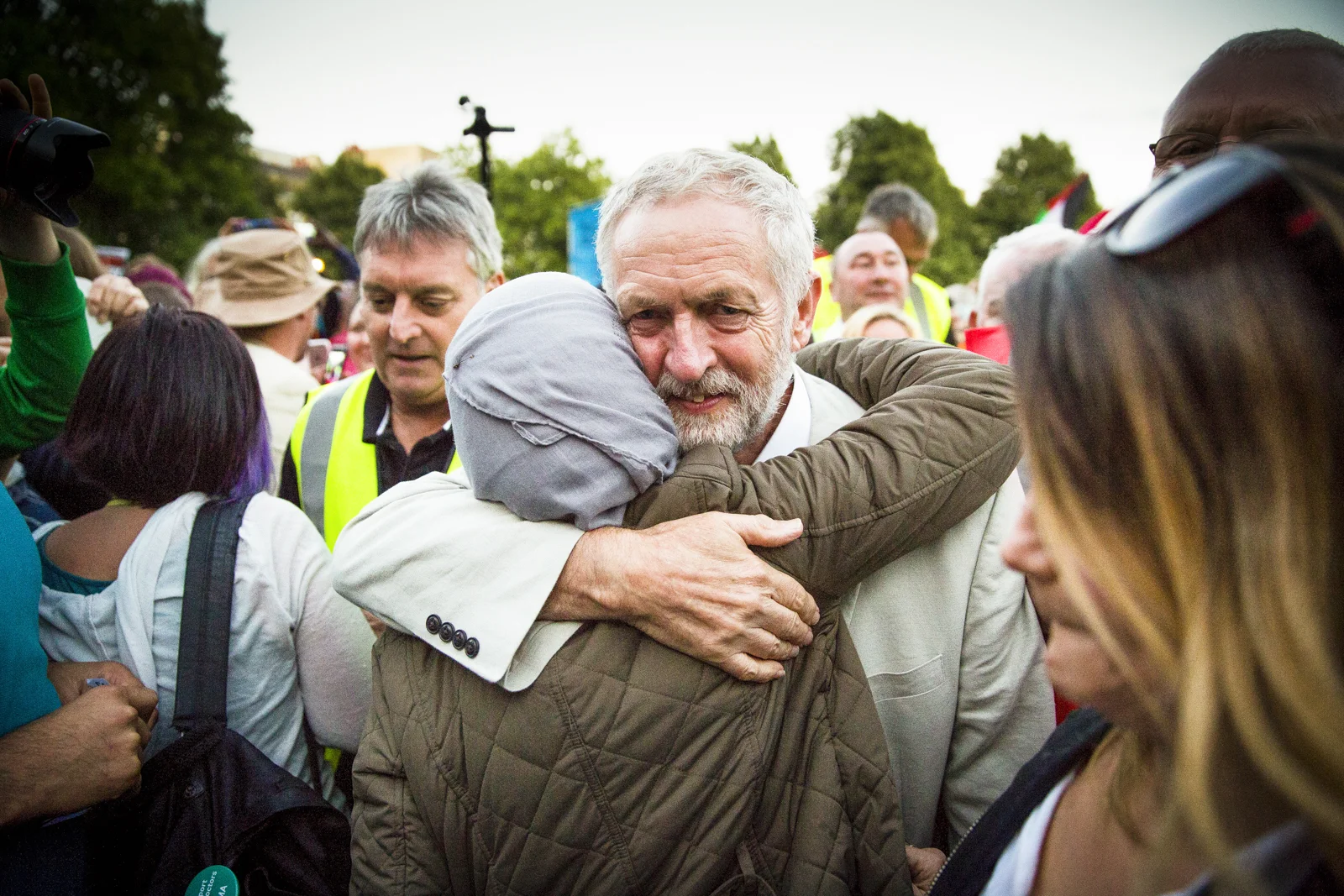 Jeremy Corbyn leaves a leadership rally in Bristol after giving a speech.
