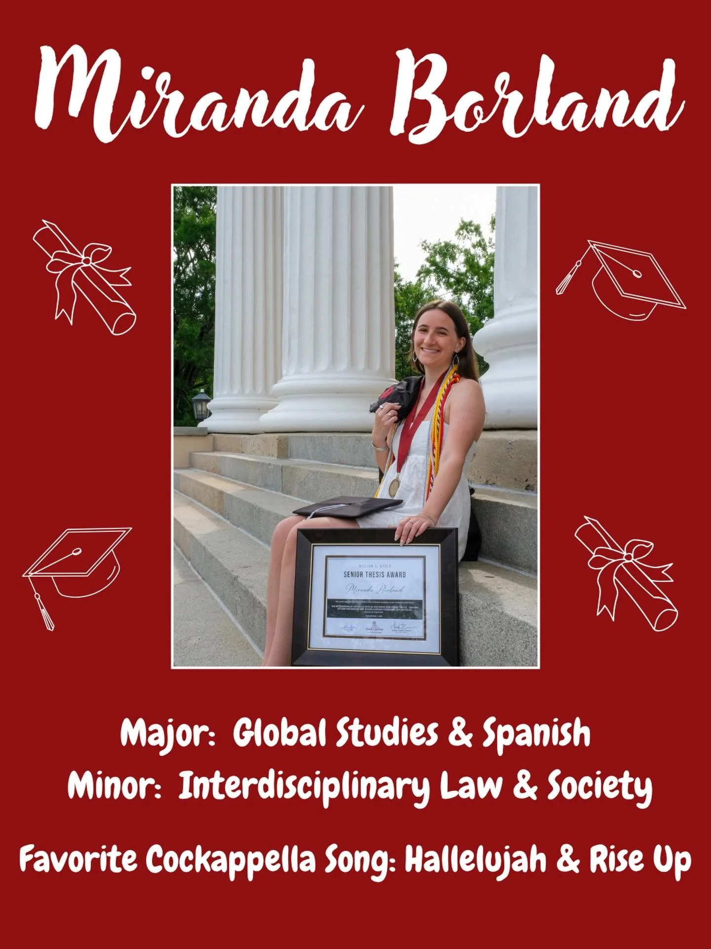 🙌 SENIOR SPOTLIGHT 🙌 Miranda will be taking a gap year to apply to law school! Throughout that time, she will be interning for Al Otro Lado, which is a nonprofit that offers legal and humanitarian aid to migrants on both sides of the U.S.-Mexico Bo