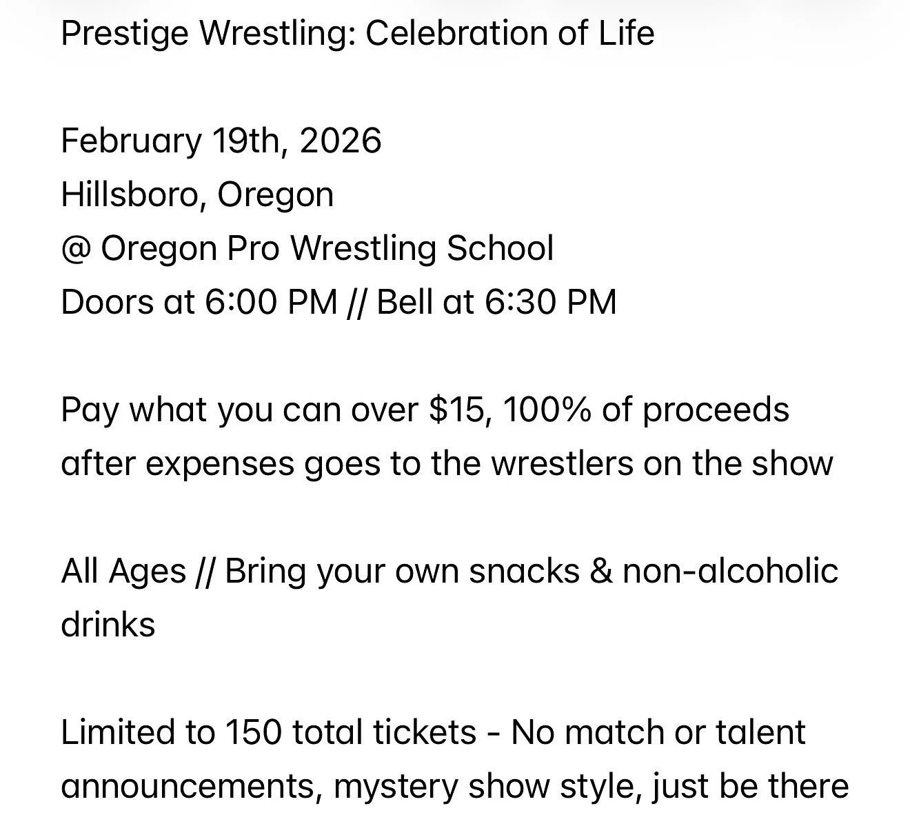 2/19 - CELEBRATION OF LIFE (PORTLAND, OREGON)