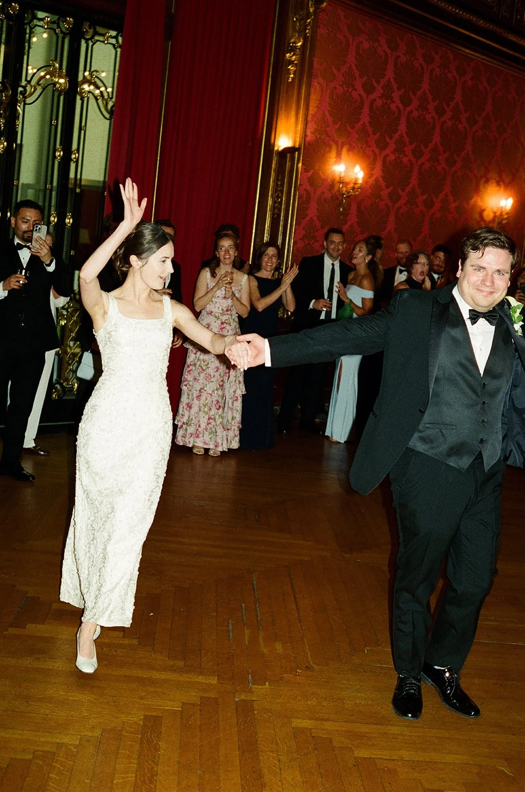 bride and groom dancing at the baltimore engineers club on film