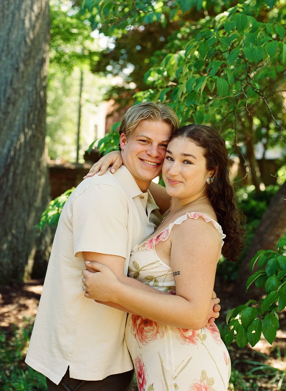 couple posing for engagement photos at the branch museum of design in richmond virginia