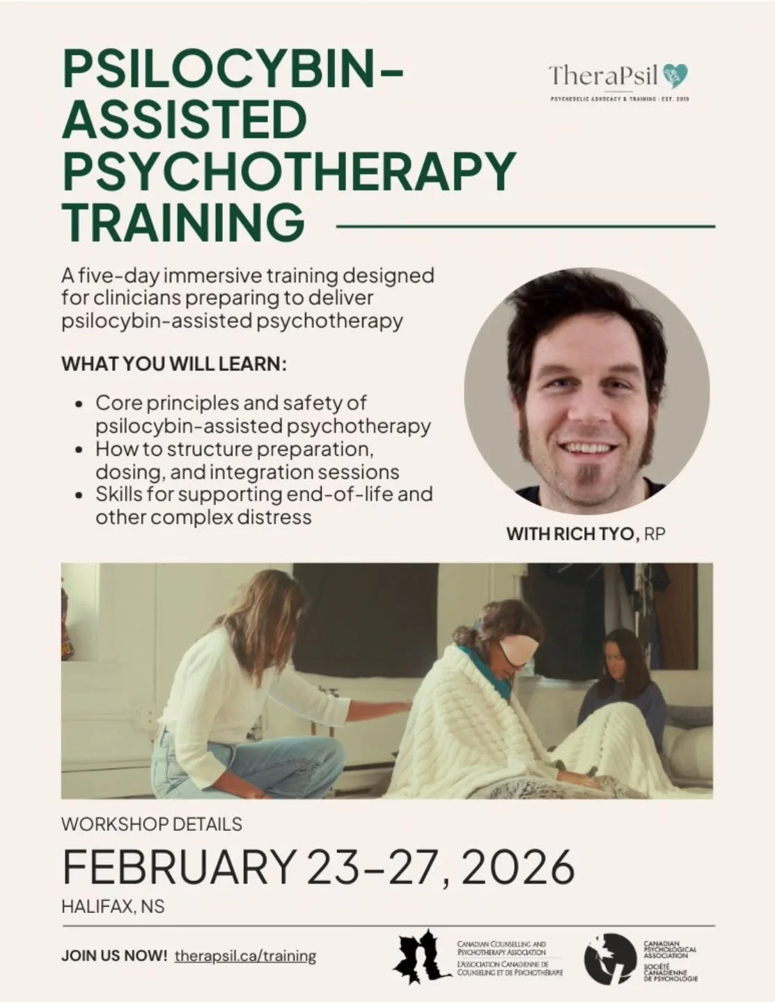 Join Rich in Halifax in February! 5 days of connection, learning, and deep dives into all things psilocyb1n-assisted psychotherapy! It includes a day of breathwork and sitting for others, plus guest speakers and an emphasis on experiential learning.
