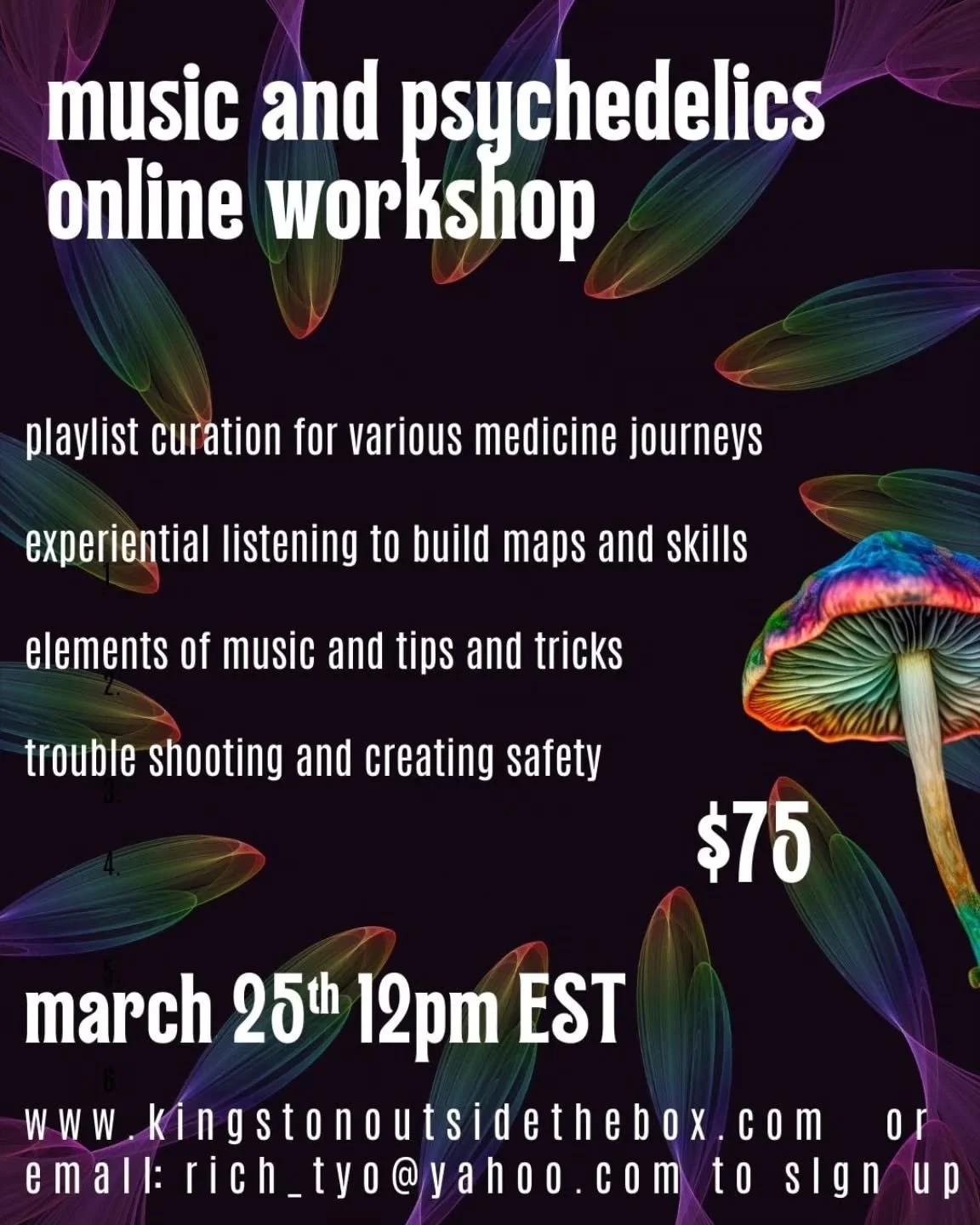 Coming up soon! Join us for this 2-hour online workshop to deepen your skills in curating music playlists for journeys! 

#musicismedicine #plantmedicine #skills #healing
