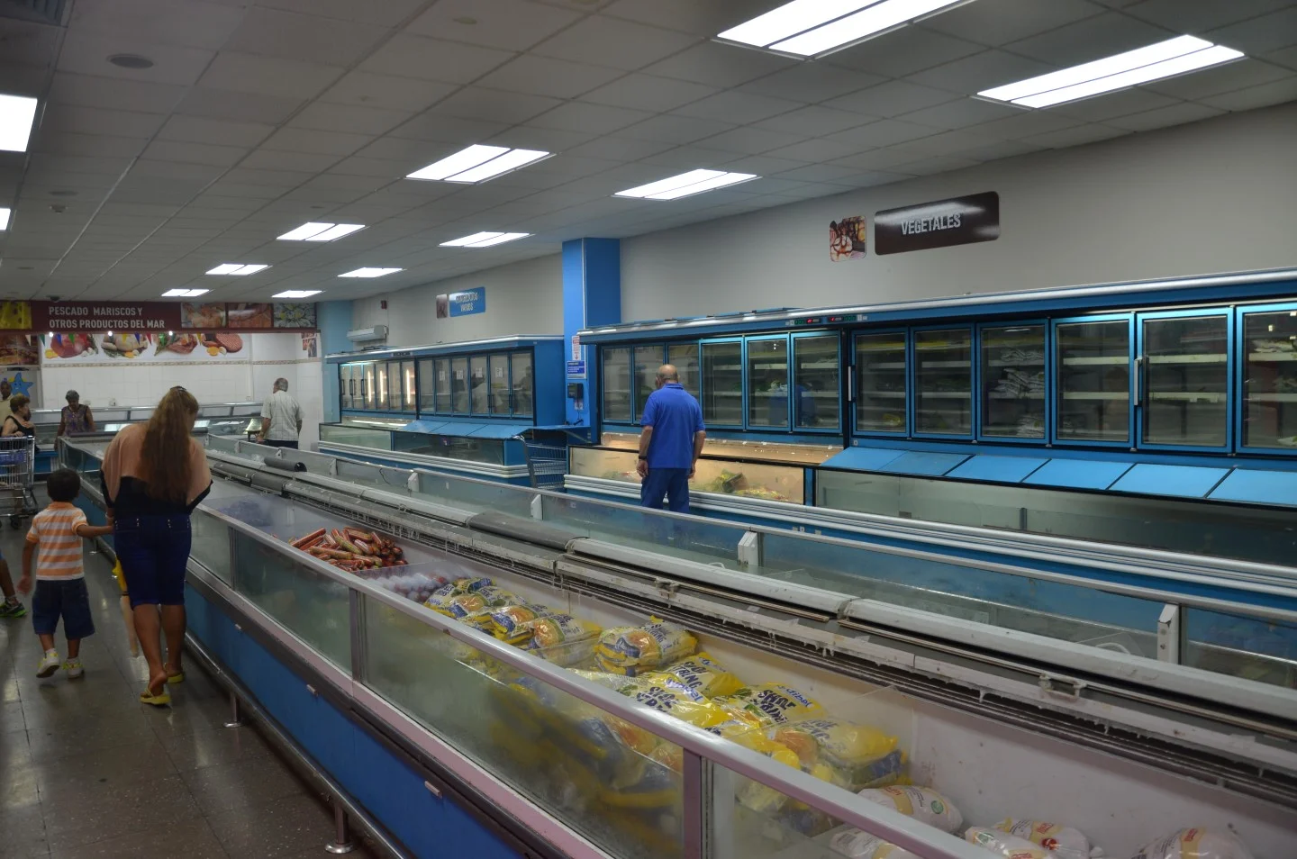   Grocery store -Mostly for tourists -- but notice the empty shelves    Most Cubans buy at local farmers market    There are two currencies in Cuba —One for the locals and one for the Tourist   