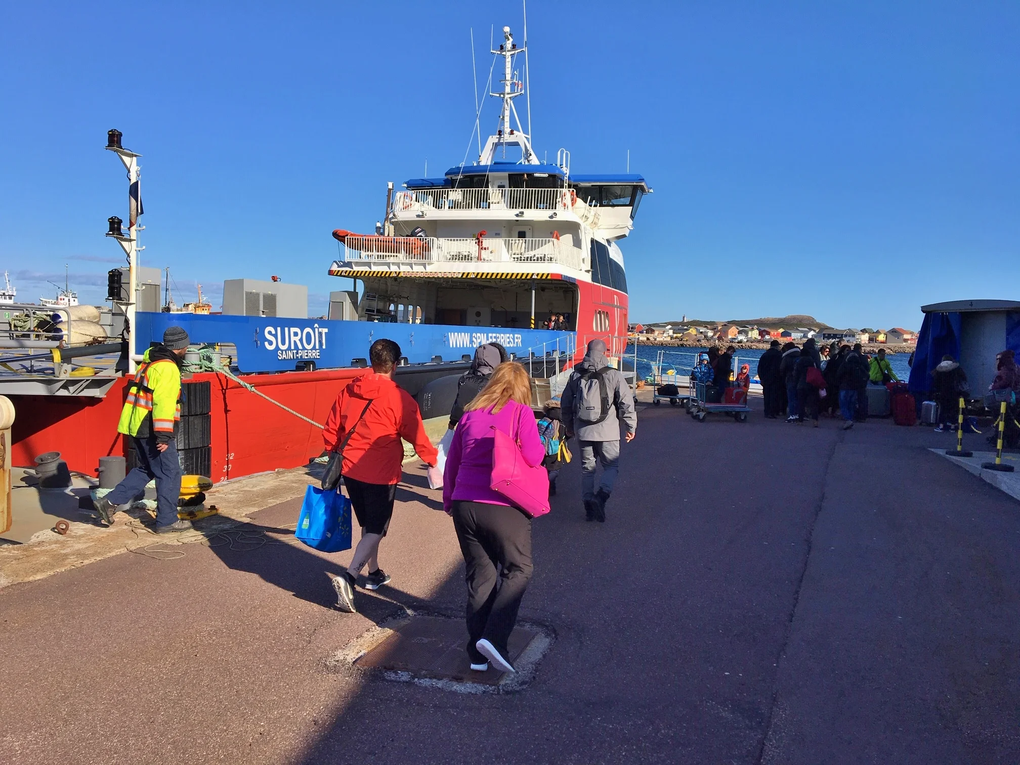   Ferry to St Pierre— Although equipped to handle cars the dock at Fortune does not have the ramp to load cars —at lest not in early May 19    