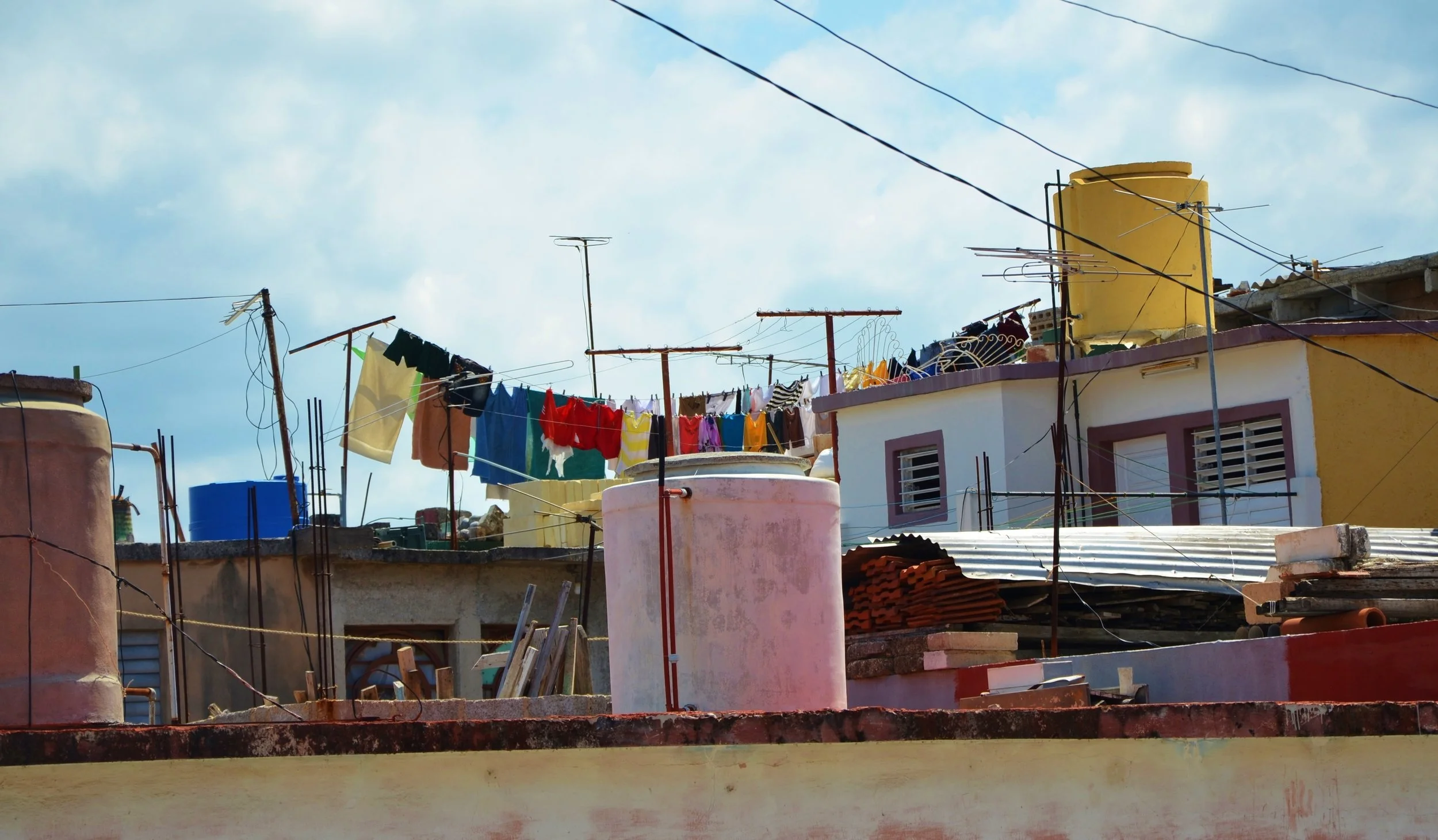    Common site -Water Tanks and Laundry -Village just outside Havana   