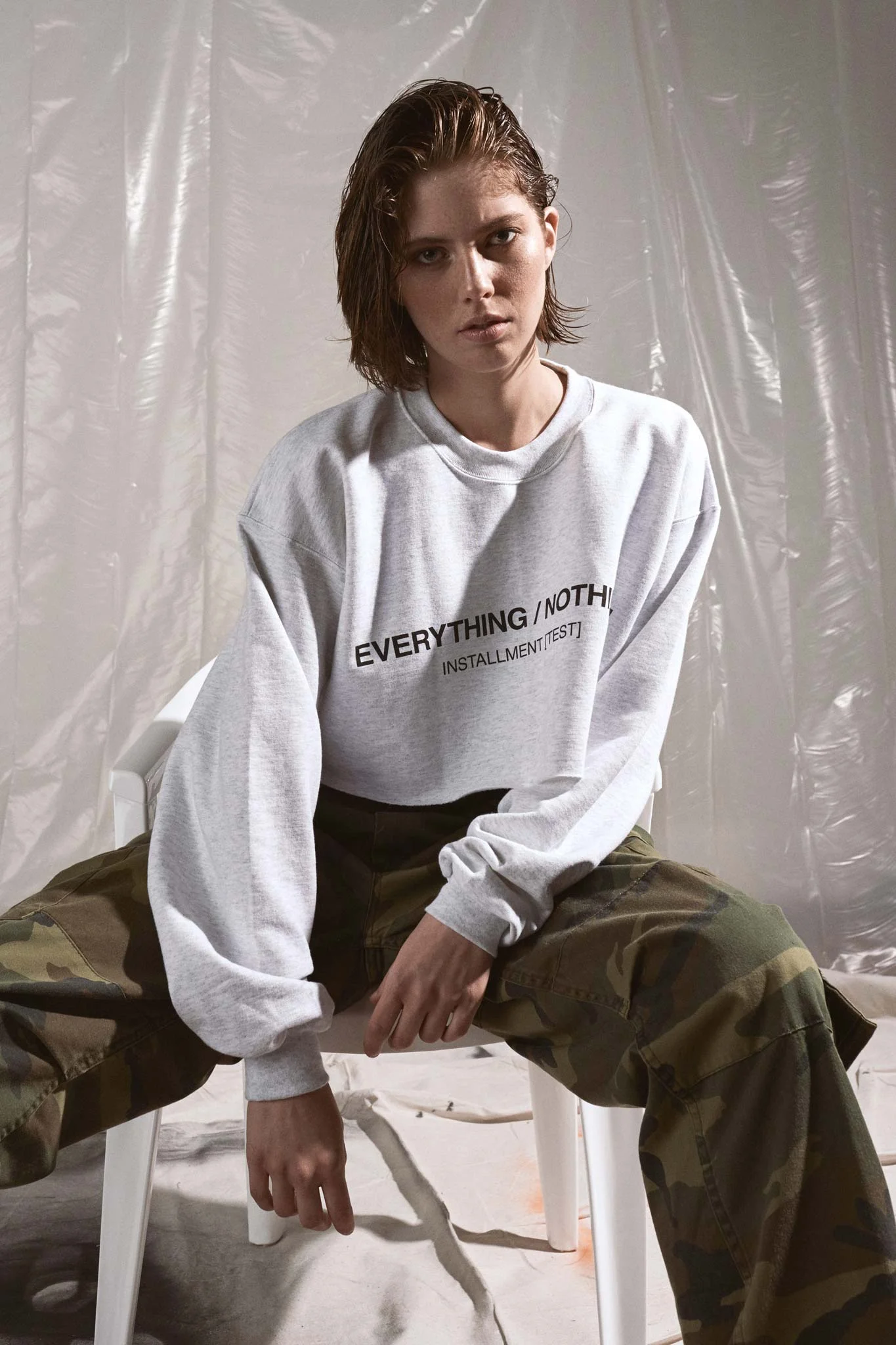 Model is wearing the Ash Crewneck Sweatshirt (shown cropped)