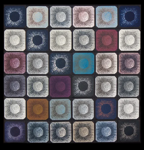 ALBUM SERIES: Eclipse: Sun & Moon, 2017 , 30-3/4” square, Collection of 42 unique ziatype, cyanotype and gum bichromate prints, using a digital negative made from a photograph of a painting.