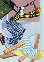 Justin Richel, Une Catastrophe Passant ‘A L’atelier , 2013, gouache and ink jet on cut and collaged paper, 16.5” x 11.75”, edition of 5