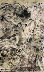Fitzpatrick, reciprocal 4/4 , 2013, monotyped, beeswax, etching ink, and aquacolor on kitikada paper