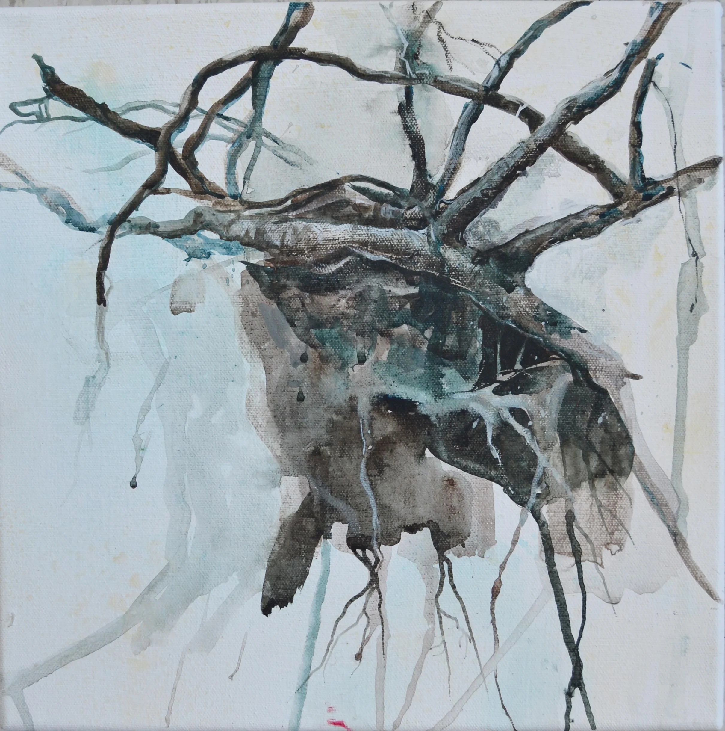 Raegan Russell, Uprooted Heart , gouache on canvas, 12”x12", 2016