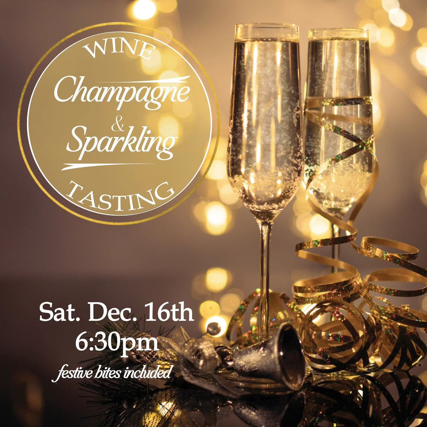 It's our favorite tasting of the year! It's time to celebrate the bubbles 🍾

Join us Sat. Dec. 16, 6:30pm for a wonderful tasting all about sparkling wine, including 2 grower champagnes! Festive bites are included 🥂

Limited seating. Ticket sales c