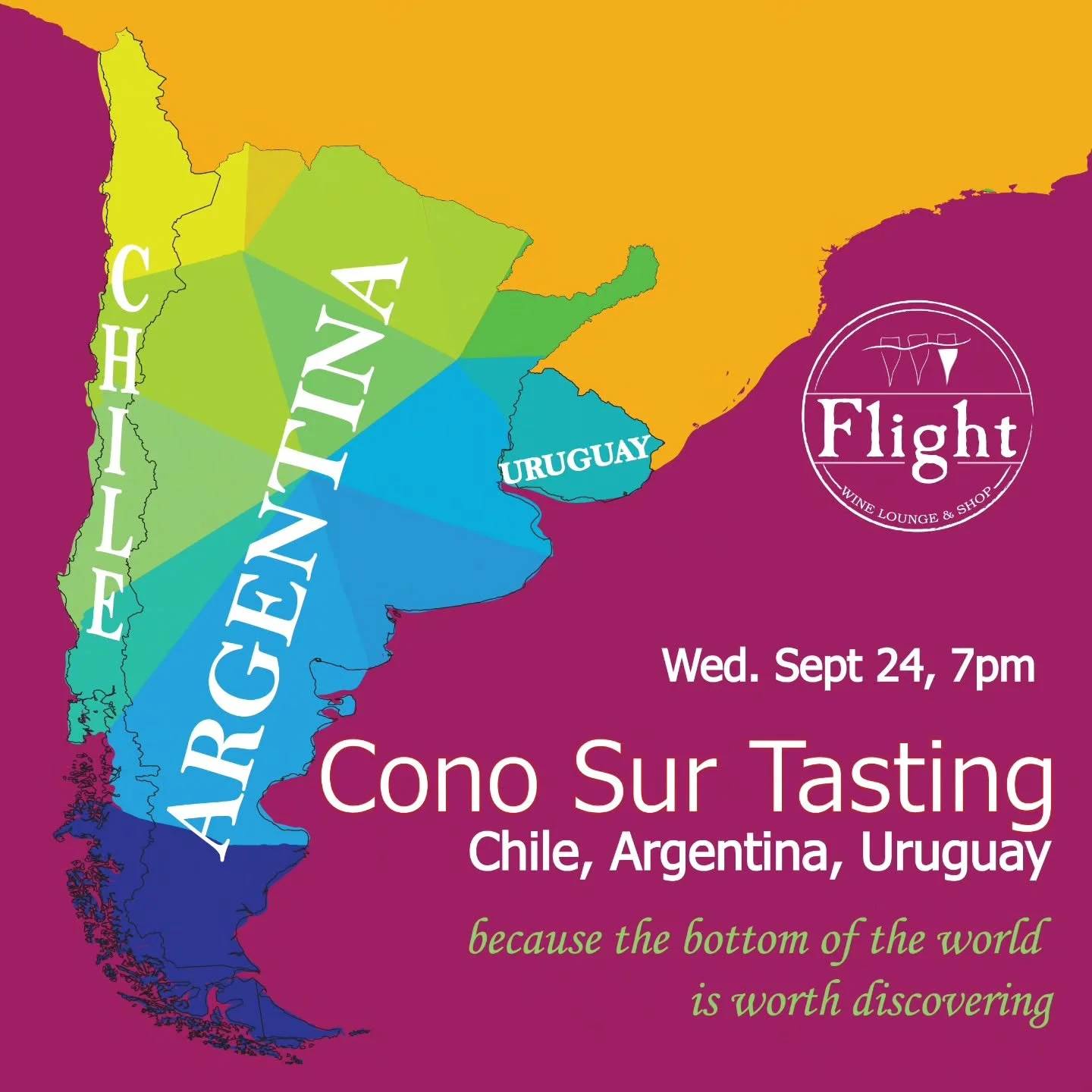 ✨️ Wine Tasting Next Week✨️

Wed. Sept 24th join us for a from where the Andes meet the oceans. From Chile to Argentina &amp; Urugauy we will be tasting some unexpected, but GREAT, wines from the Southern Cone.

🍷 Seating is very limited. Click link
