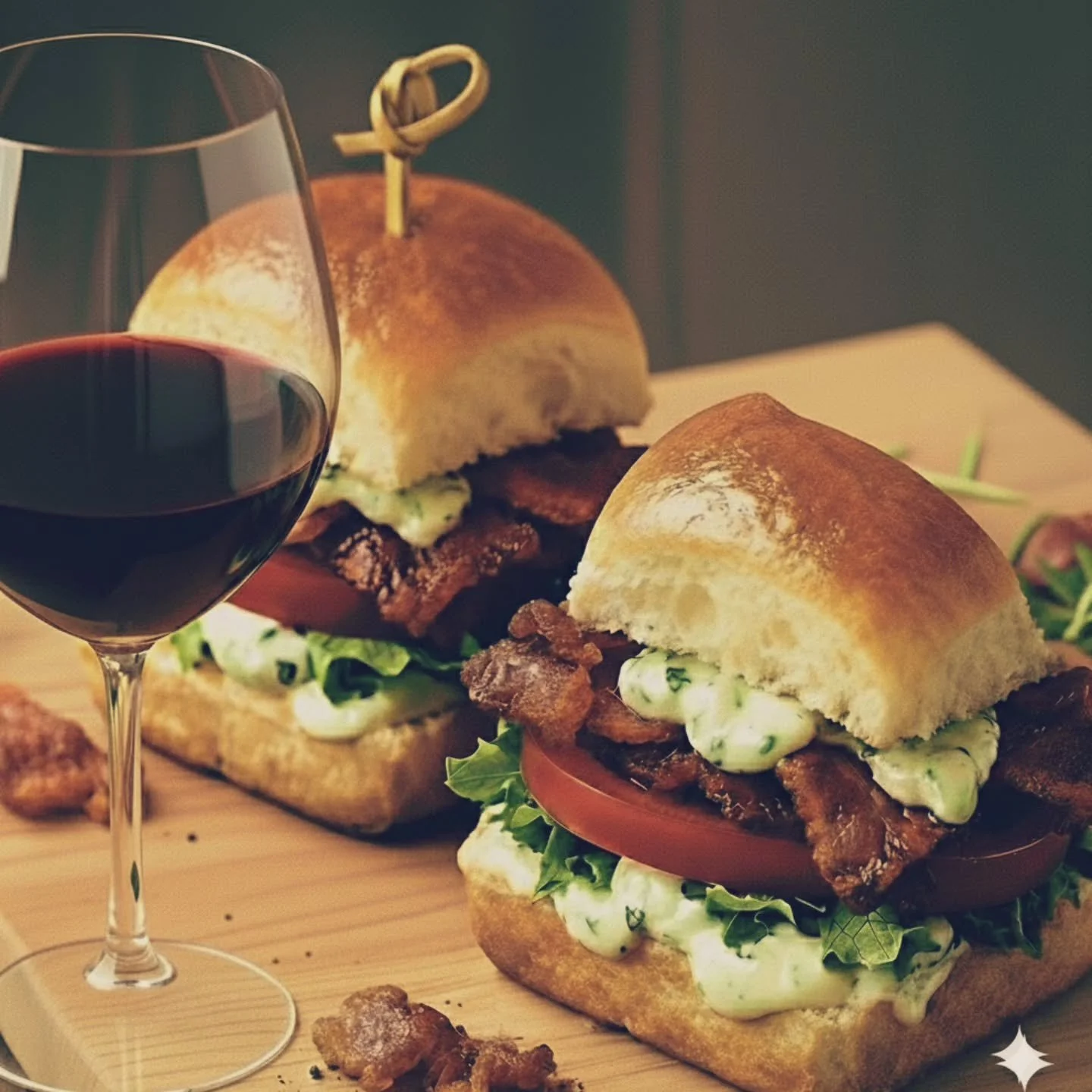 Warming Wednesday is a thing! It starts with a good glass of wine and something tasty like our BLT sliders with tarragon aioli🔥 

We open at 5pm 🤗