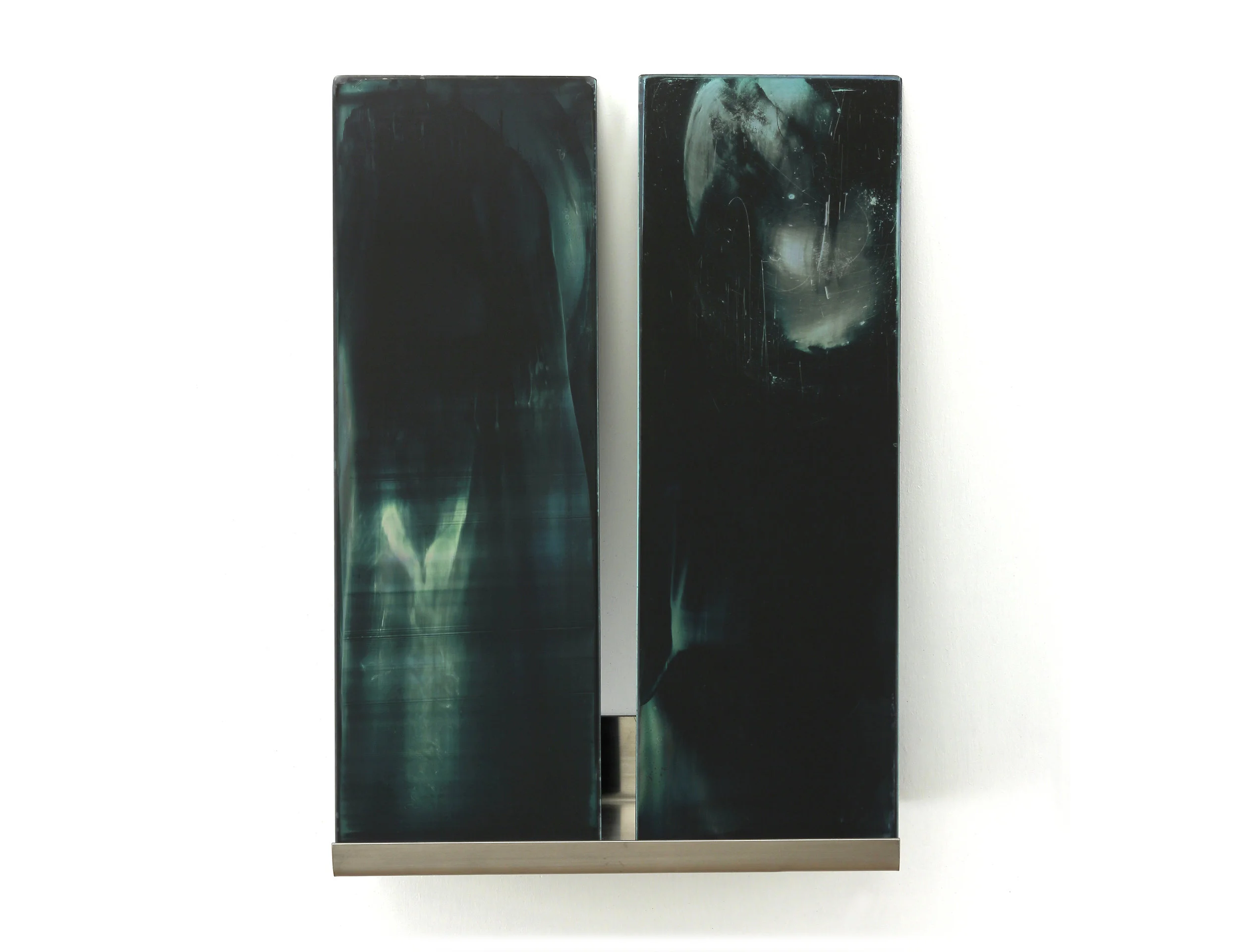Visible Signs of Indeterminate Meaning 1. Silver nanoparticle paint on glass. 12 x 8.5 inches, 2014.