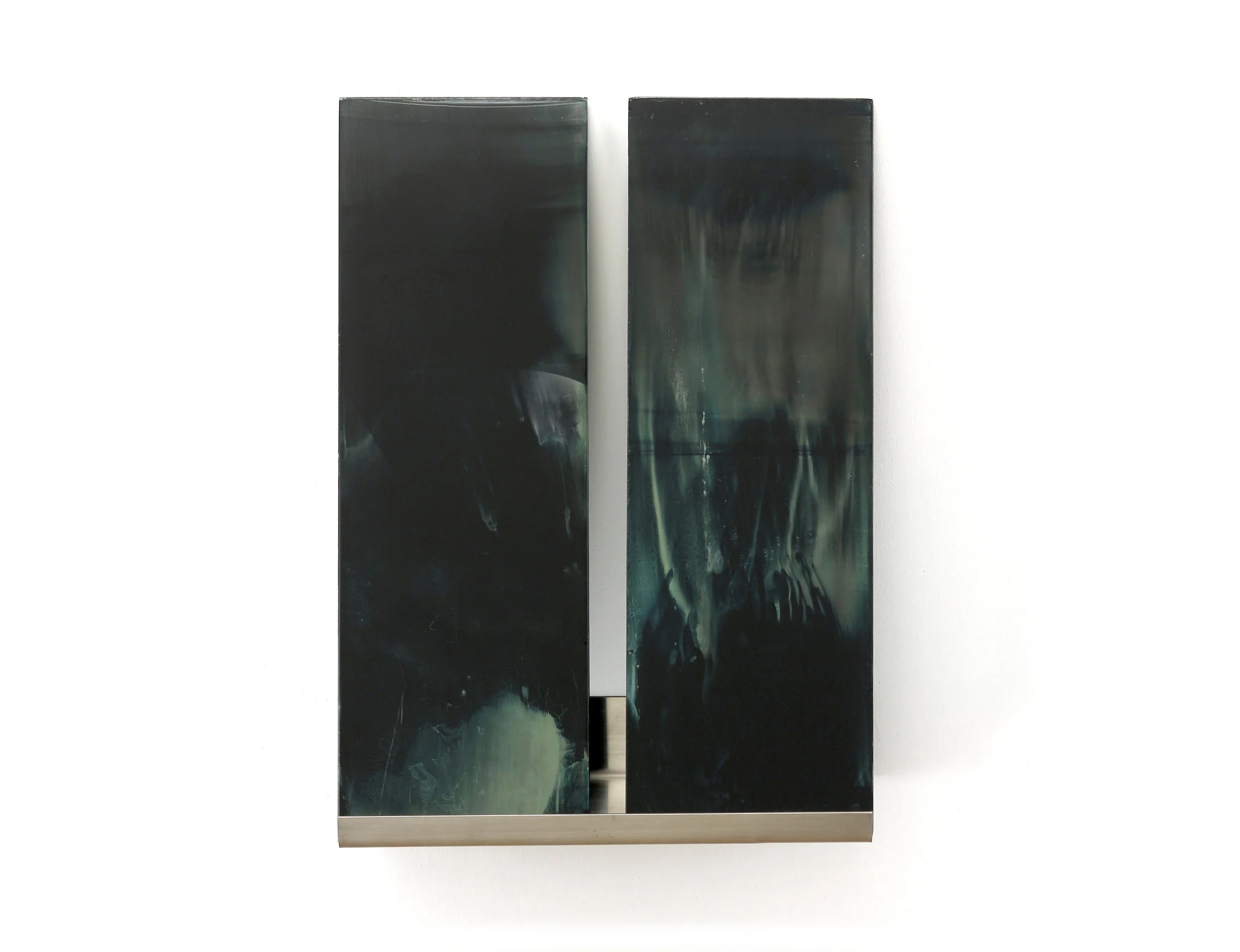 Visible Signs of Indeterminate Meaning 4. Silver nanoparticle paint on glass. 12 x 8.5 inches, 2014.