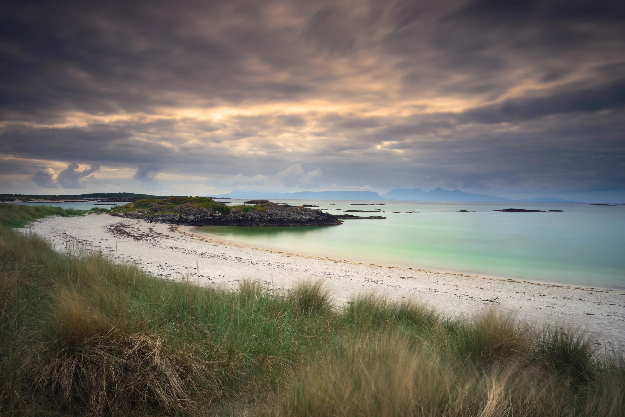 Silversands Arisaig June 2018. The Islands of Rhum & Eigg in the hazy distance. (click to enlarge)