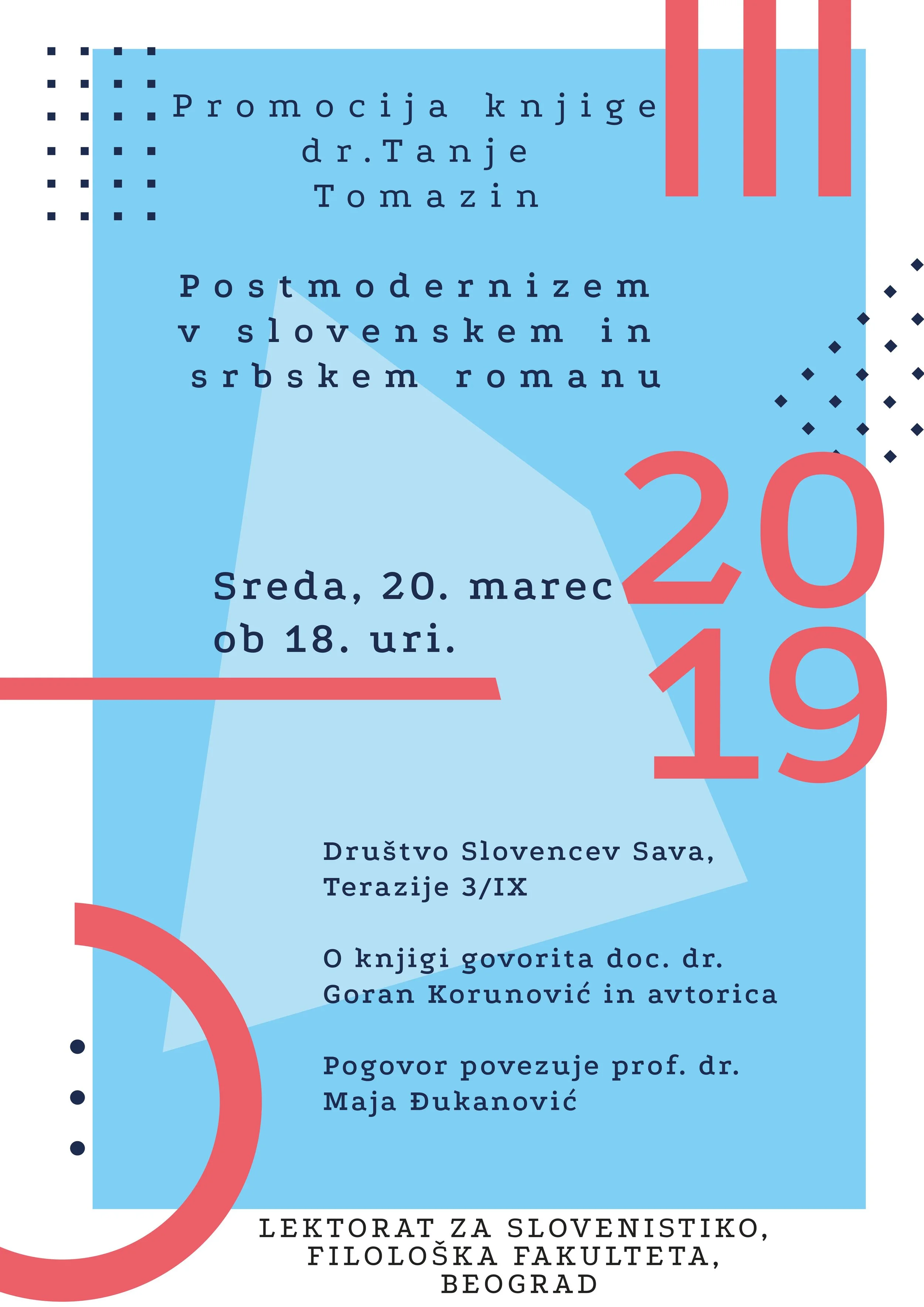 Promocija knjige dr. Tanje Tomazin "Postmodernizem v slovenskem in srbskem romanu".