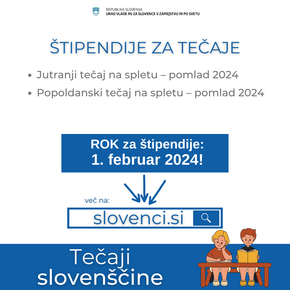 ŠTIPENDIJE ZA TEČAJE SLOVENSKEGA JEZIKA - POMLAD 2024