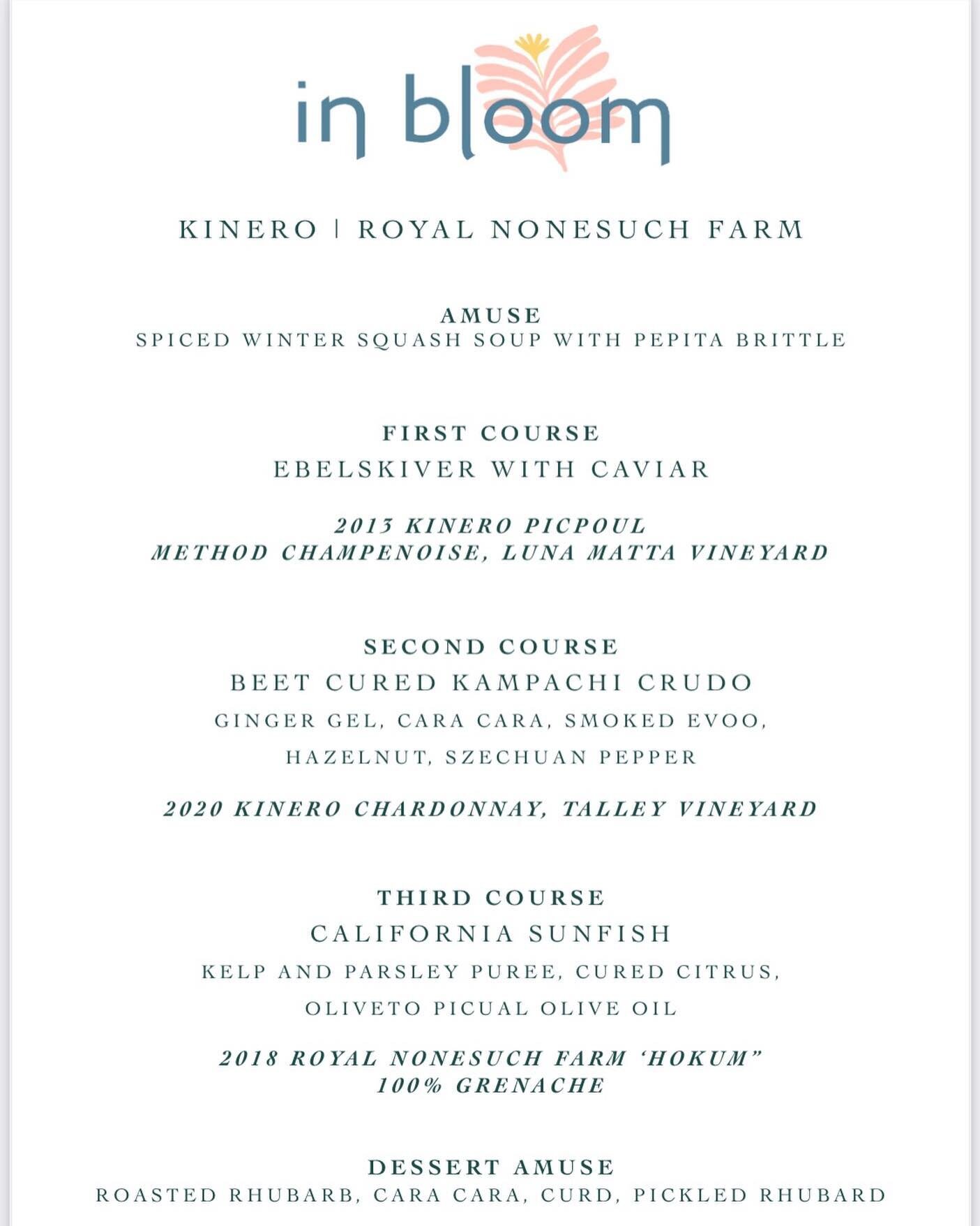 It takes a lot to get Hillary and I off the mountain these days, but we couldn&rsquo;t be more excited to get out and dine at In Bloom! We hope you can join us on Thursday, January 20th for a 4+ course winemaker dinner with chefs Kenny Seliger and Ro