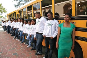 "Miss Pat" as she stands with a group of CATCH students on the the first day the school moved to Leimert Park in 2008.