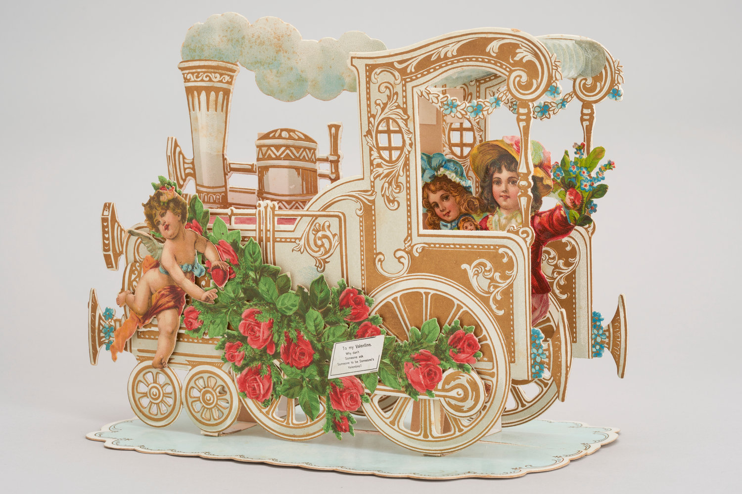 This German card from around 1900 folds open into a three-dimensional train.
