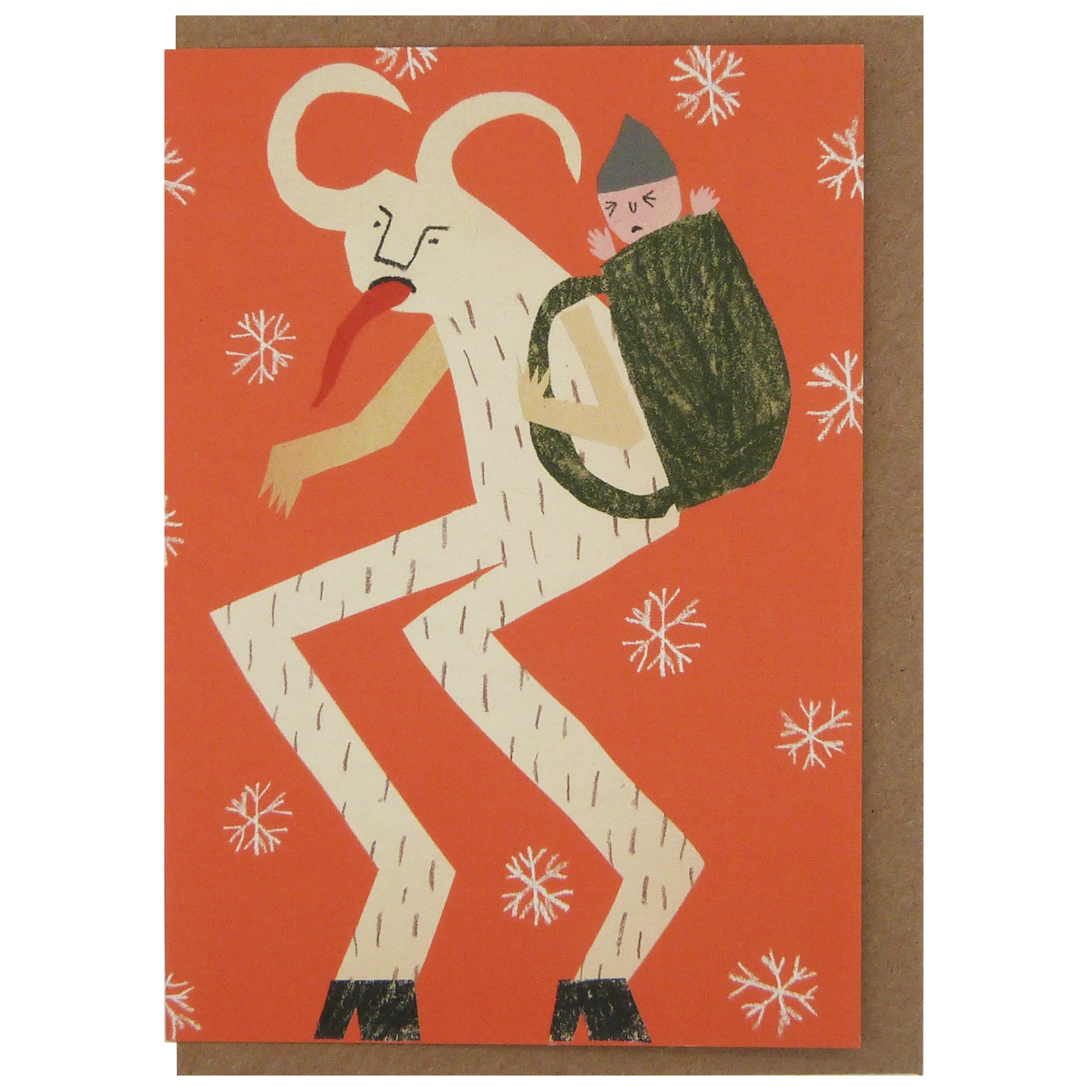 A Yuletide warning (click the image to buy) Meet Krampus, the Austrian anti-santa, the Christmas devil. He takes away all the naughty children. You will recognise him by his horns, large tongue, goat legs and bag full of screaming children.