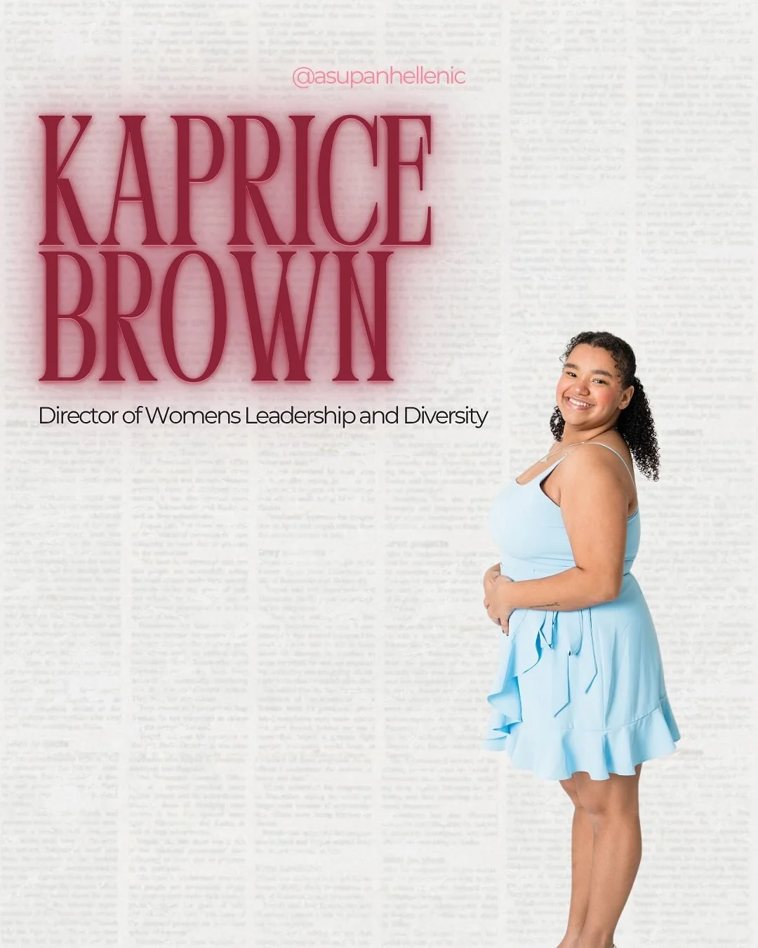 ✨PAN EXEC SPOTLIGHT✨

Meet Kaprice Brown, our amazing Director of Women&rsquo;s Leadership and Diversity! 💫💖

Kaprice is passionate about empowering women and fostering an inclusive Panhellenic community where every voice is heard and valued. 🌼 Sh