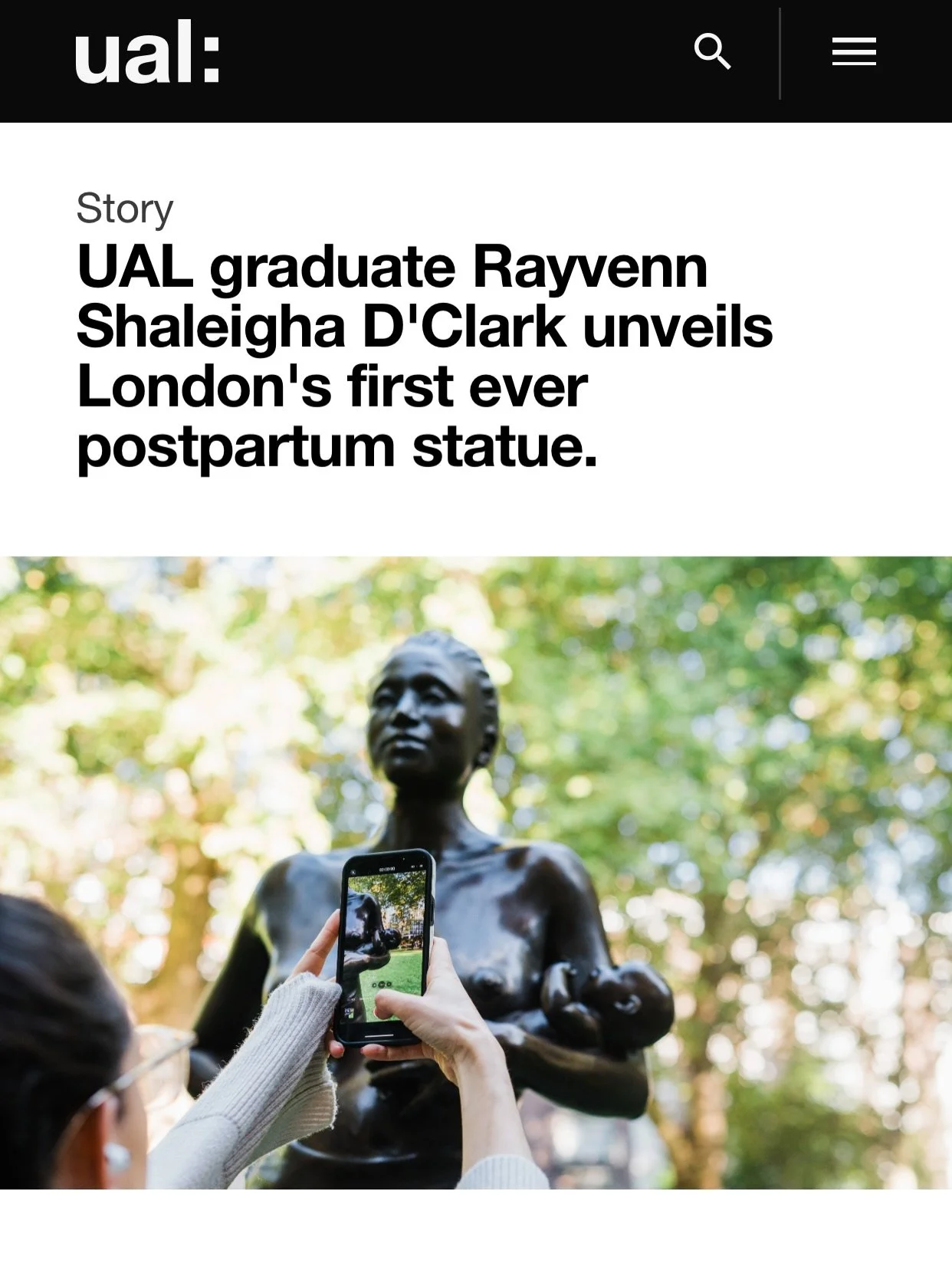 Huge thank you to @unioftheartslondon for featuring my recent public sculpture Mother V&eacute;rit&eacute; in London this October. I&rsquo;m incredibly grateful for the continued platforming of this work and the trust given to me but @fridamom and @m