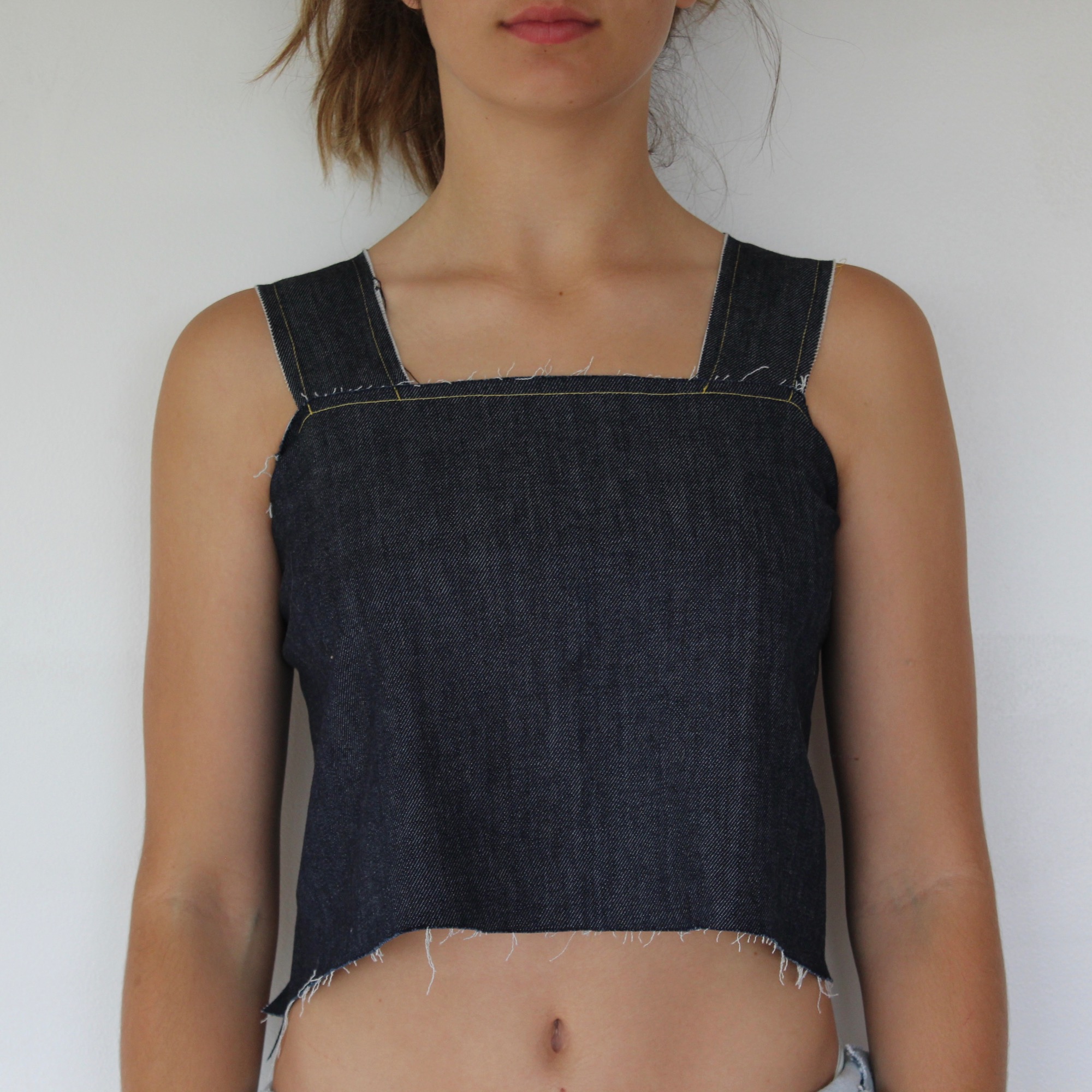 dark denim wrap top 