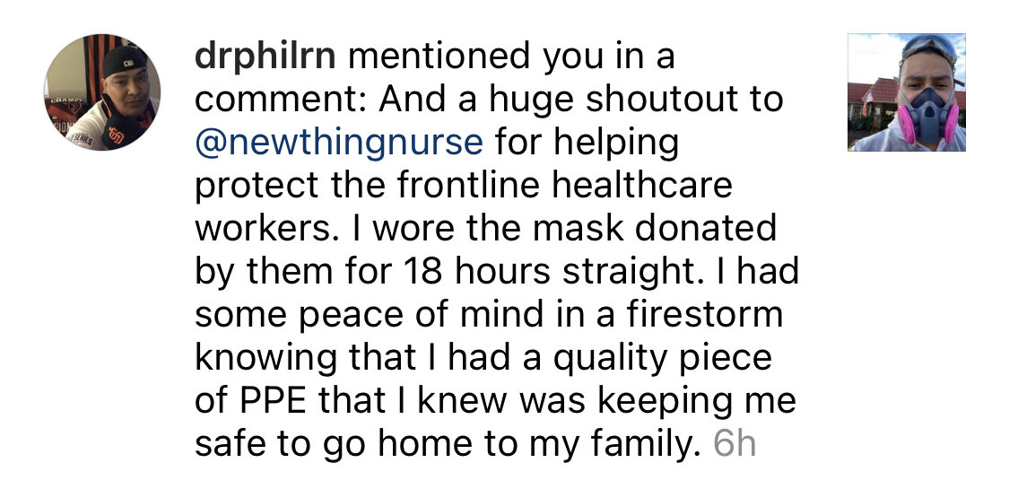 12/12/2020:@drphilrn发表关于接收他的弹性呼吸器面膜+ P100过滤器从PPE护理包装项目捐赠的评论意味着对他来说意味着。