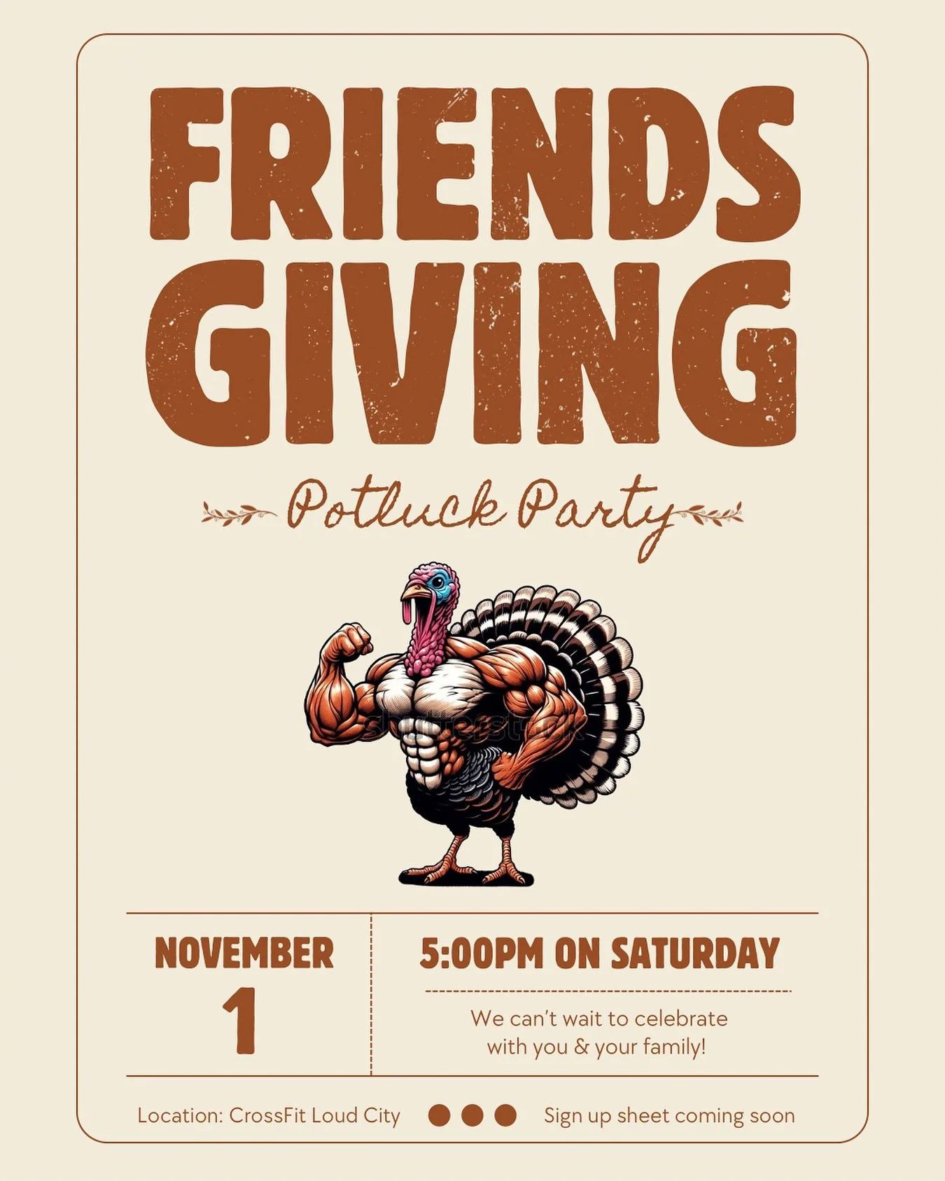 🦃 FRIENDSGIVING at Loud City 🦃
Mark your calendars &mdash; Saturday, November 1st, we&rsquo;re celebrating Friendsgiving at the gym! 

Bring a dish to share, and your favorite people. It&rsquo;s our way to slow down, hang out outside of workouts, a