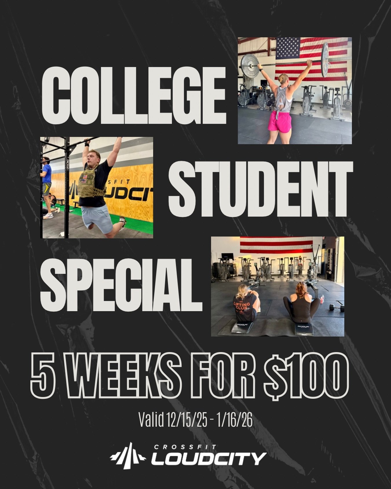 🎓 College Student Special!
Home for the holidays and need a place to train? From Dec 15&ndash;Jan 16th college students can get 5 weeks for $100.
Stay moving, stay strong, and come lift with us while you&rsquo;re back in town. ✨ Shoot us a DM, or gr