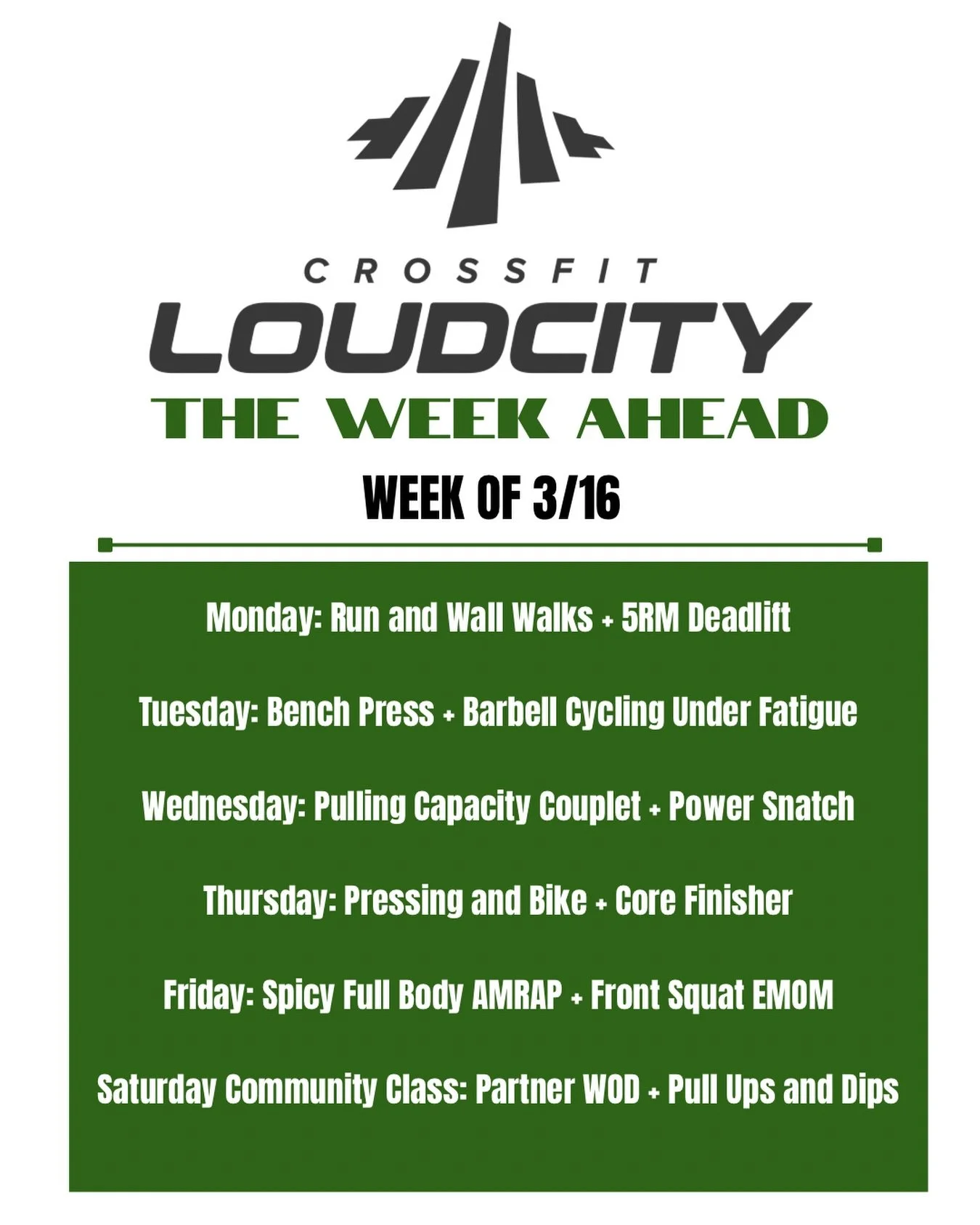 The Open pushed us&hellip; now we build!!

New week of training ahead with heavy lifts, barbell work, conditioning, and a fun Saturday Community WOD to wrap it up.

Proud of everything this community accomplished during the Open &mdash; now let&rsquo