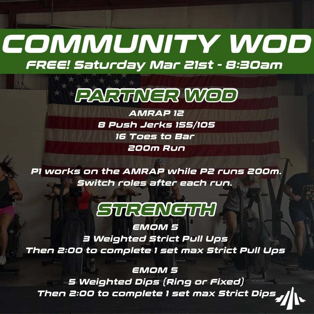 Back at it with a Community WOD 🔥
FREE. 8:30am. Open to everyone.
Whether you&rsquo;re new or experienced&mdash;come get a sweat in with us!!

Grab your free spot&mdash; 🔗 in stories &amp; bio!