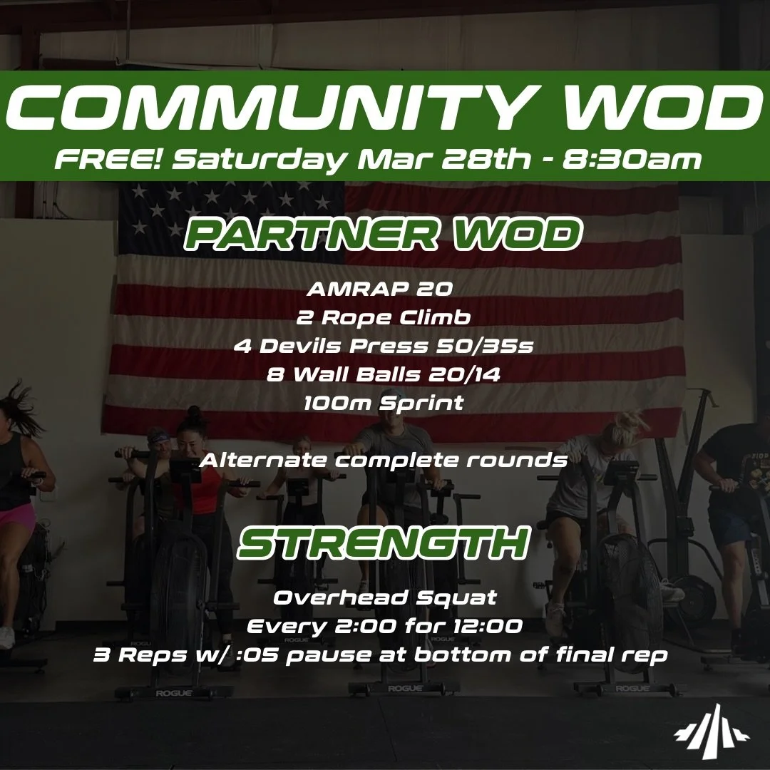 Tomorrow&rsquo;s FREE Community WOD 💪🏽

Join us at 8:30am for a partner workout, good vibes, and a great sweat! Bring a friend, a spouse, or come solo and we&rsquo;ll pair you up! 👊🏽

All fitness levels are welcome and everything can be modified 