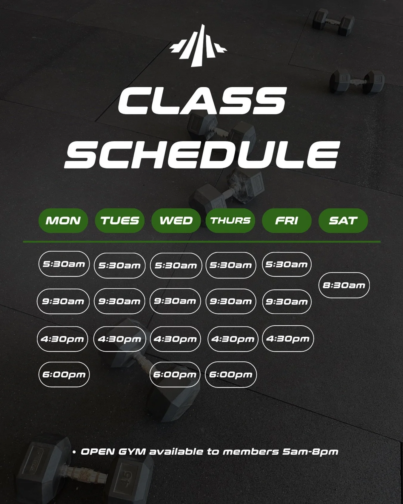 Looking for our schedule? Here it is! 👇🏽

We&rsquo;ve got classes from early mornings to evenings so you can find a time that fits your day!

✨ Save this post for later
👯 Bring a friend 
💪 Come get stronger with us

Open gym available for members