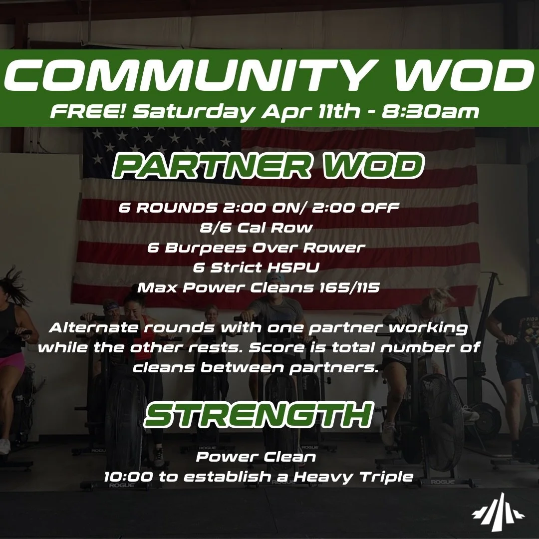 Free Community WOD tomorrow! 💪
Saturday at 8:30am &mdash; come sweat with us.

Bring a friend, try something new, and start your weekend strong. Everyone is welcome!

Drop in for free via 🔗 in our stories, or shoot us a DM! Can&rsquo;t wait to see 