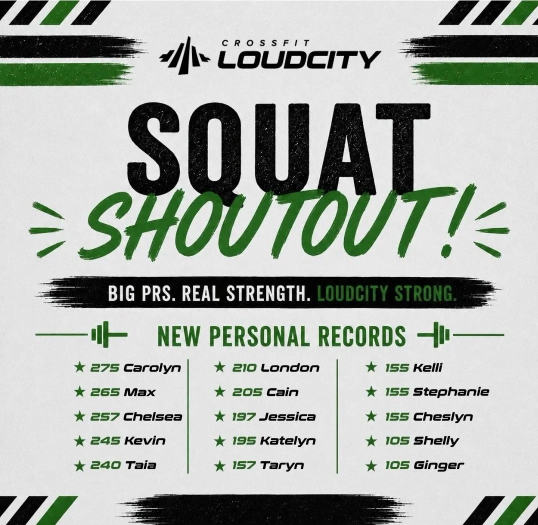 SQUAT SHOUTOUT 👏🔥

Big PR energy in the gym today! So much hard work paying off and we&rsquo;re here for every single rep of it 💪

Congrats to everyone who hit a new personal record &mdash; strong looks good on you. 🖤💚

#crossfit #loudcity #cros