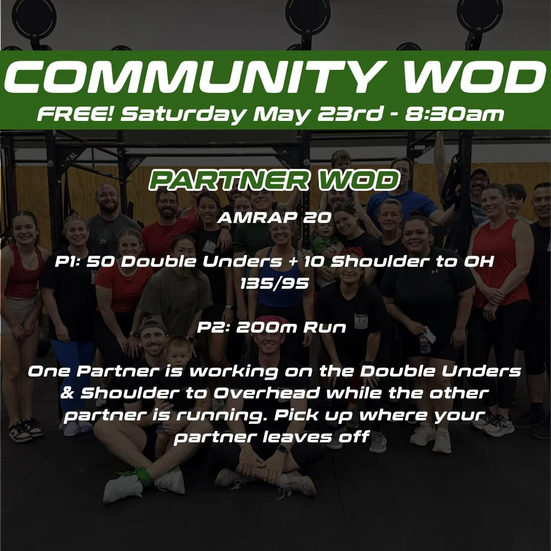 Saturday mornings are for the community 🖤🔥

Grab a partner and come get after it with us this weekend! This workout is for YOU.

🗓 Saturday, May 23rd
⏰ 8:30am
💥 FREE Community WOD

Bring a friend and let&rsquo;s kick off the weekend together 🤝


