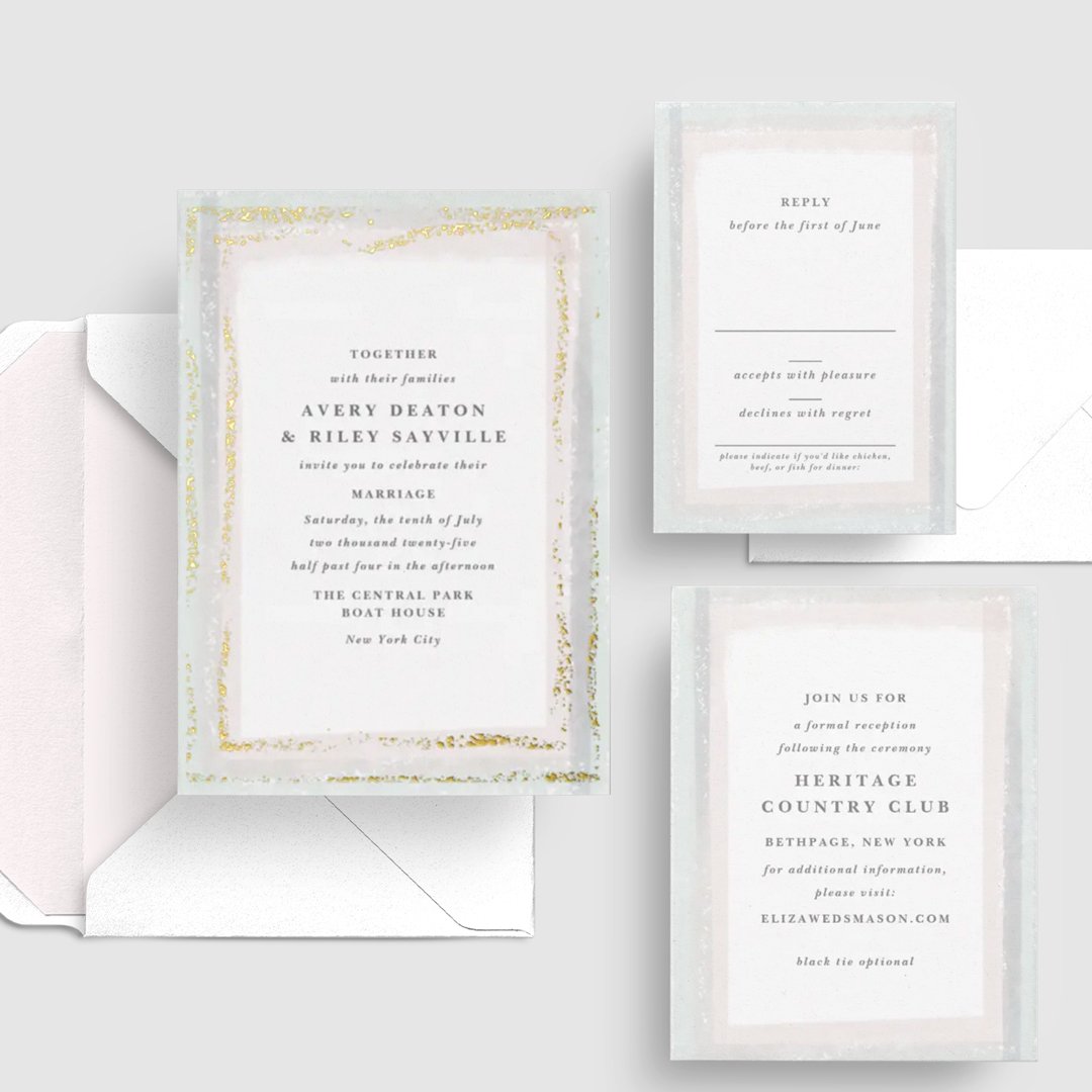 Sincerely, Jackie Long Island Gold Foil Wedding Invitations