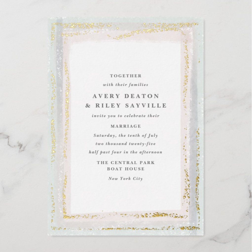 Sincerely, Jackie Long Island Gold Foil Wedding Invitations