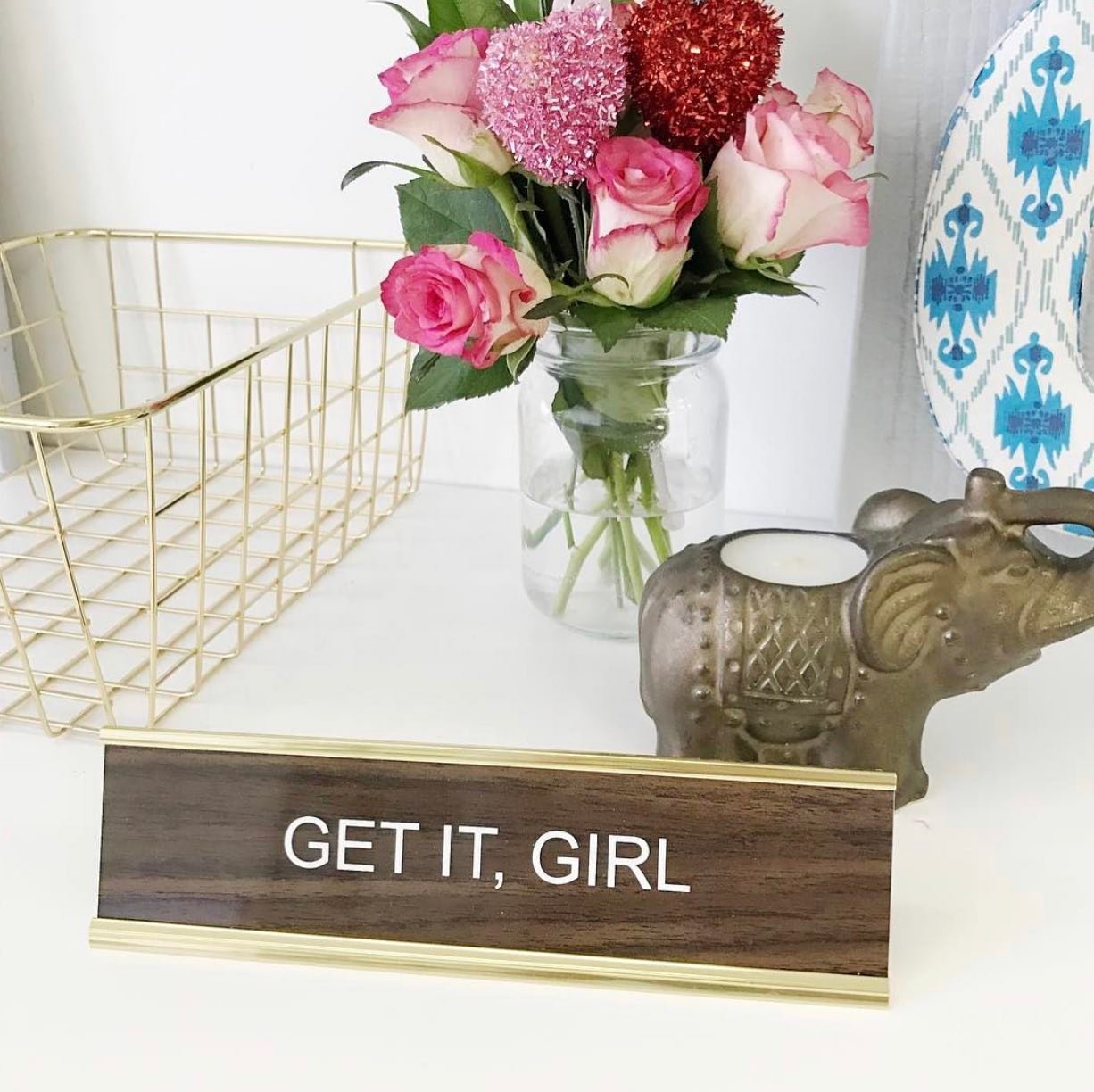 SOLD OUT // I have three of these &ldquo;GET IT, GIRL&rdquo; desk plaques that I&rsquo;d love to see on one of your desks! (I actually have four, but keeping one for myself because how can I not??). 
.
.
$6ea no shipping, send me a DM to get my Venmo