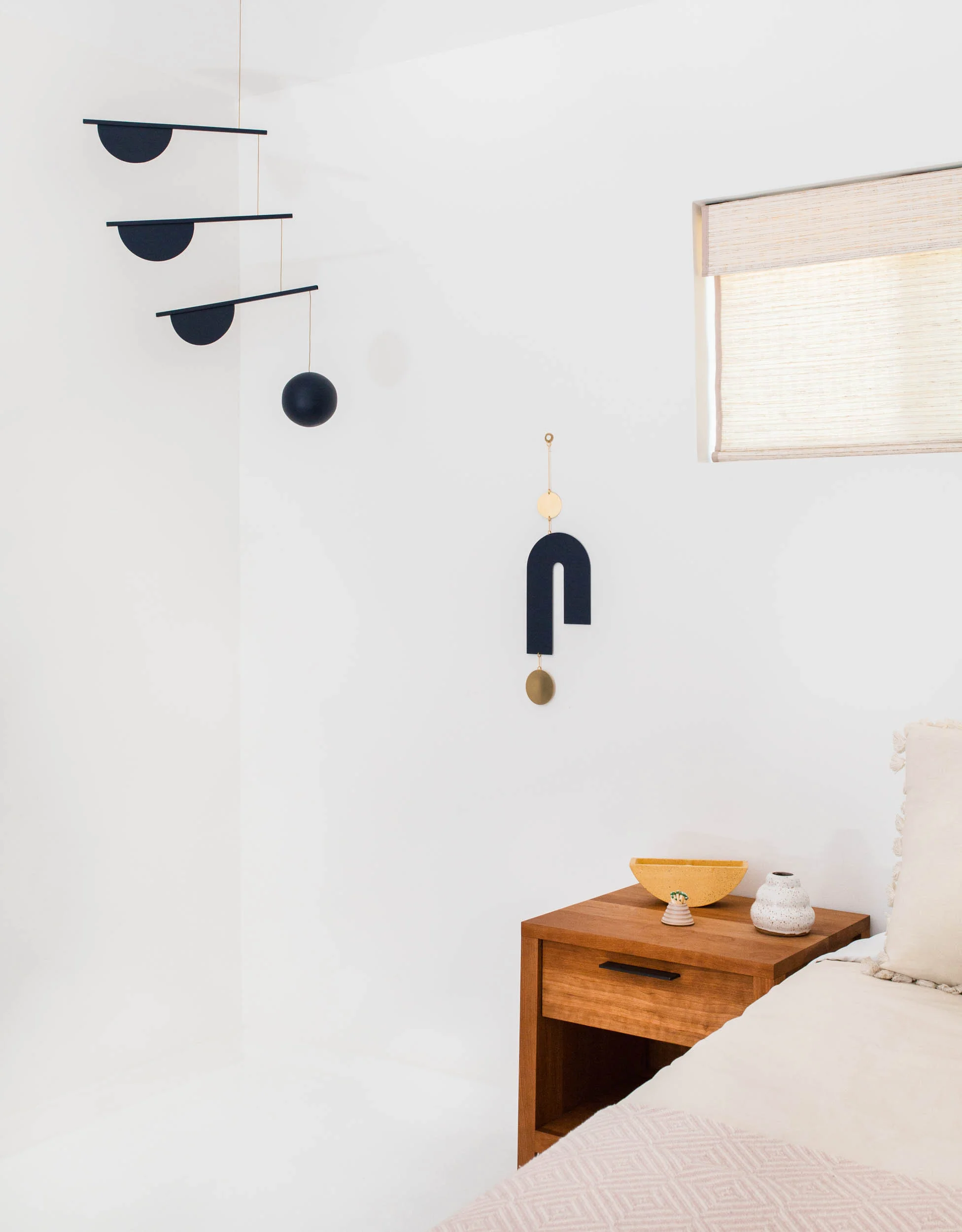 Circle and Line Graphic Kinetic Sculpture Navy Sphere Mobile No. 25