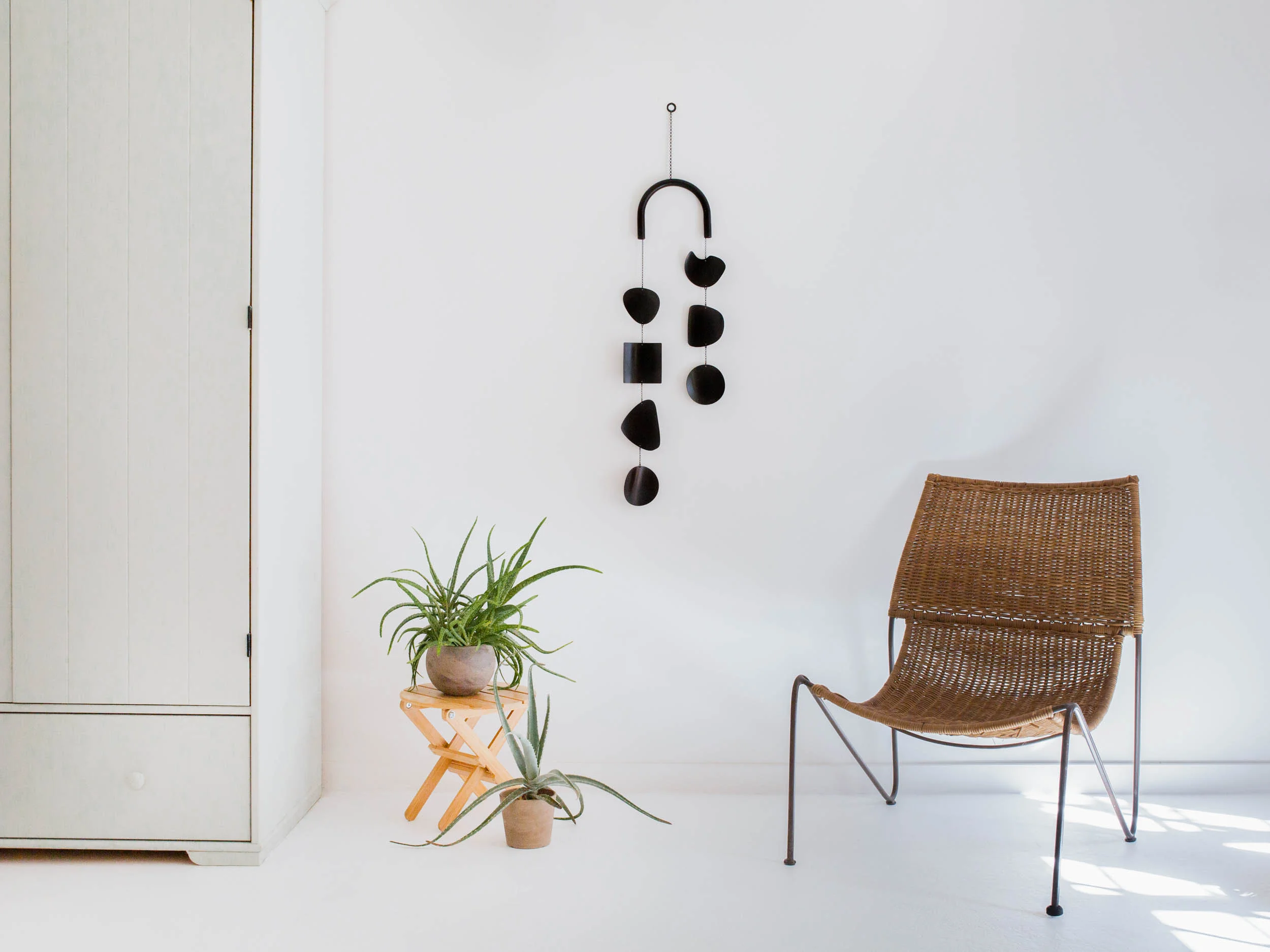 Circle and Line Double Strand Black Patina Organic Shapes Wall Hanging Brass No. 12 by Corie Humble