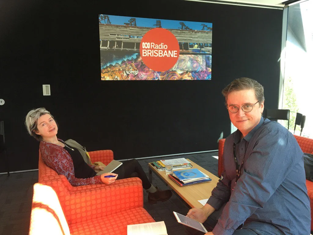 In the green room (actually orange) with Richard Fidler, ABC Radio National