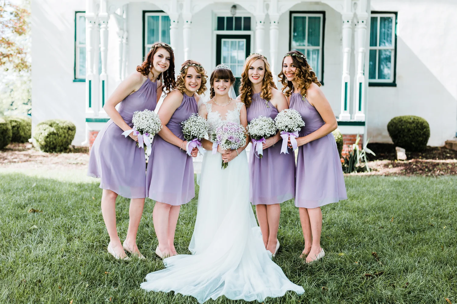 bride with her bridesmaids - light purple wedding ideas - purple wedding inspo - farm weddings in md
