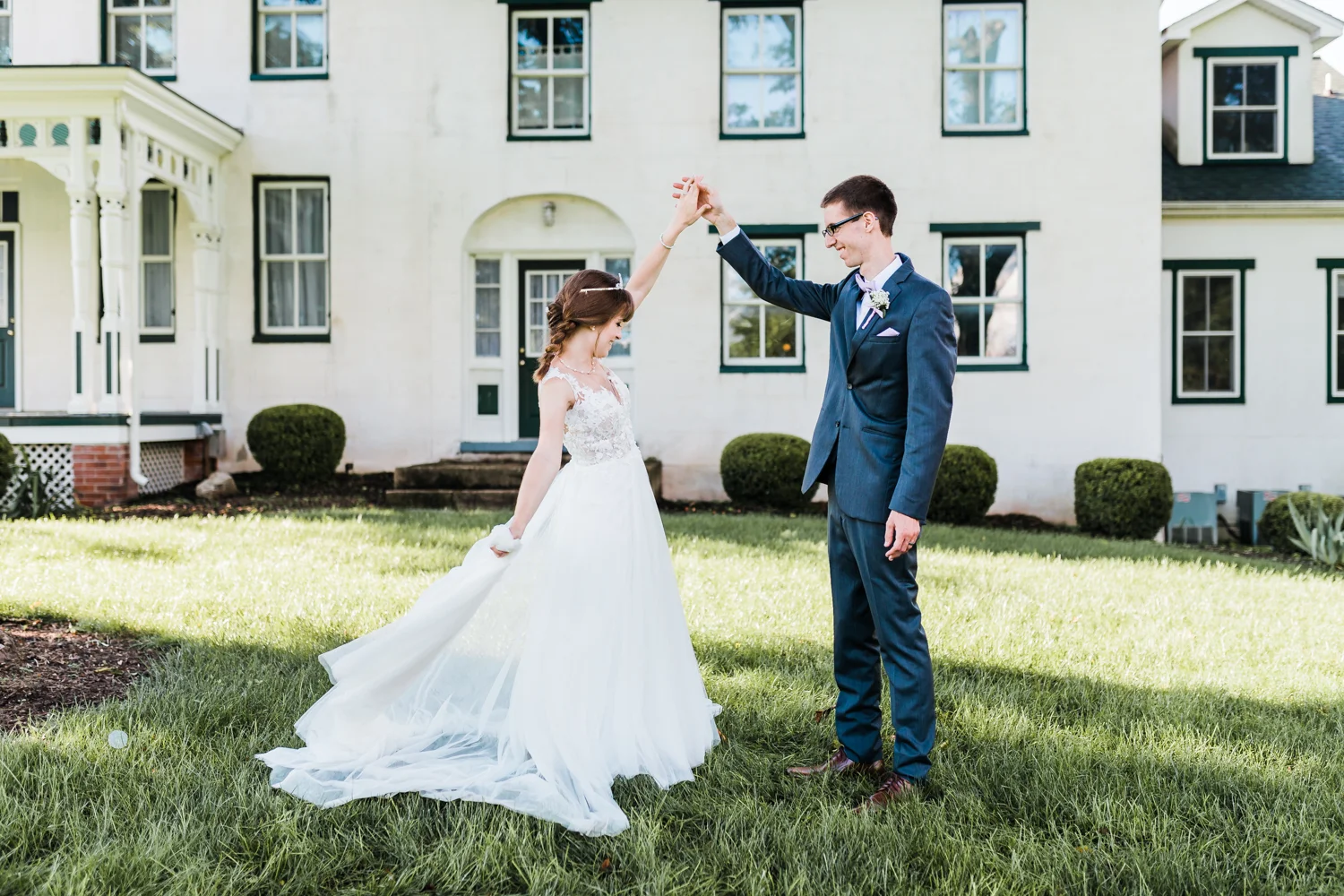 bride and groom dancing together with beautiful fairytale dress - maryland wedding venue