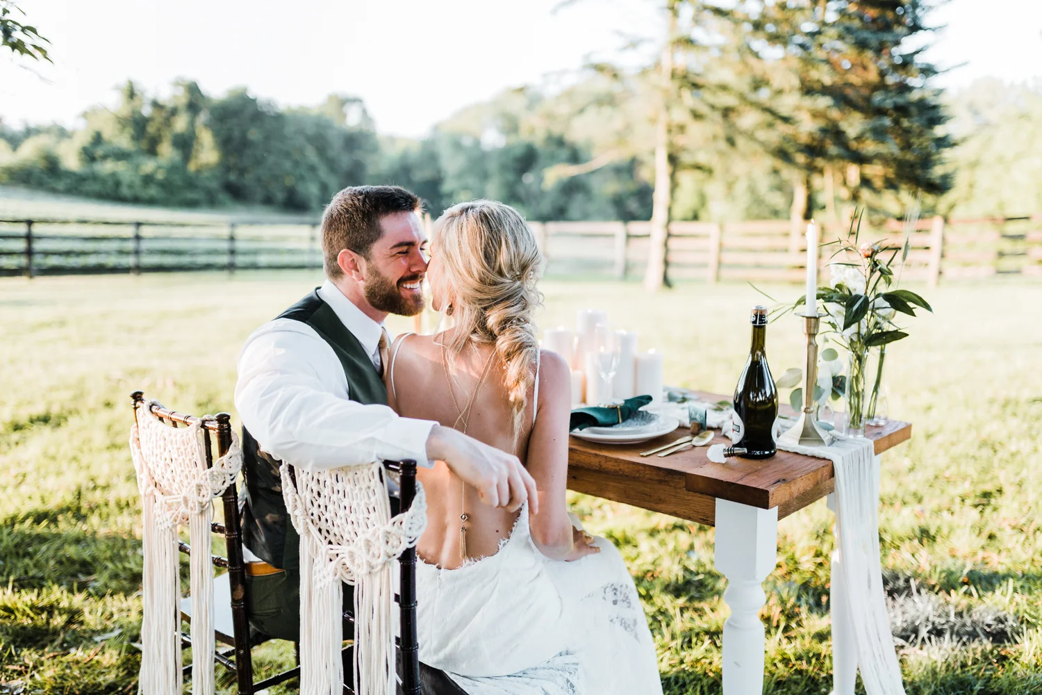 macrame chair hangers - bohemian wedding inspo - best maryland wedding photographer - romantic bride hairstyles - Pins N Brushes