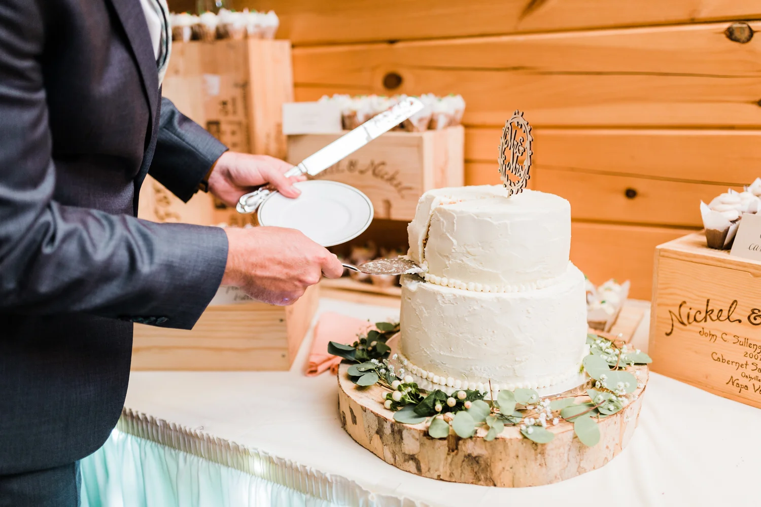 wedding cake is sliced - best bakeries in MD